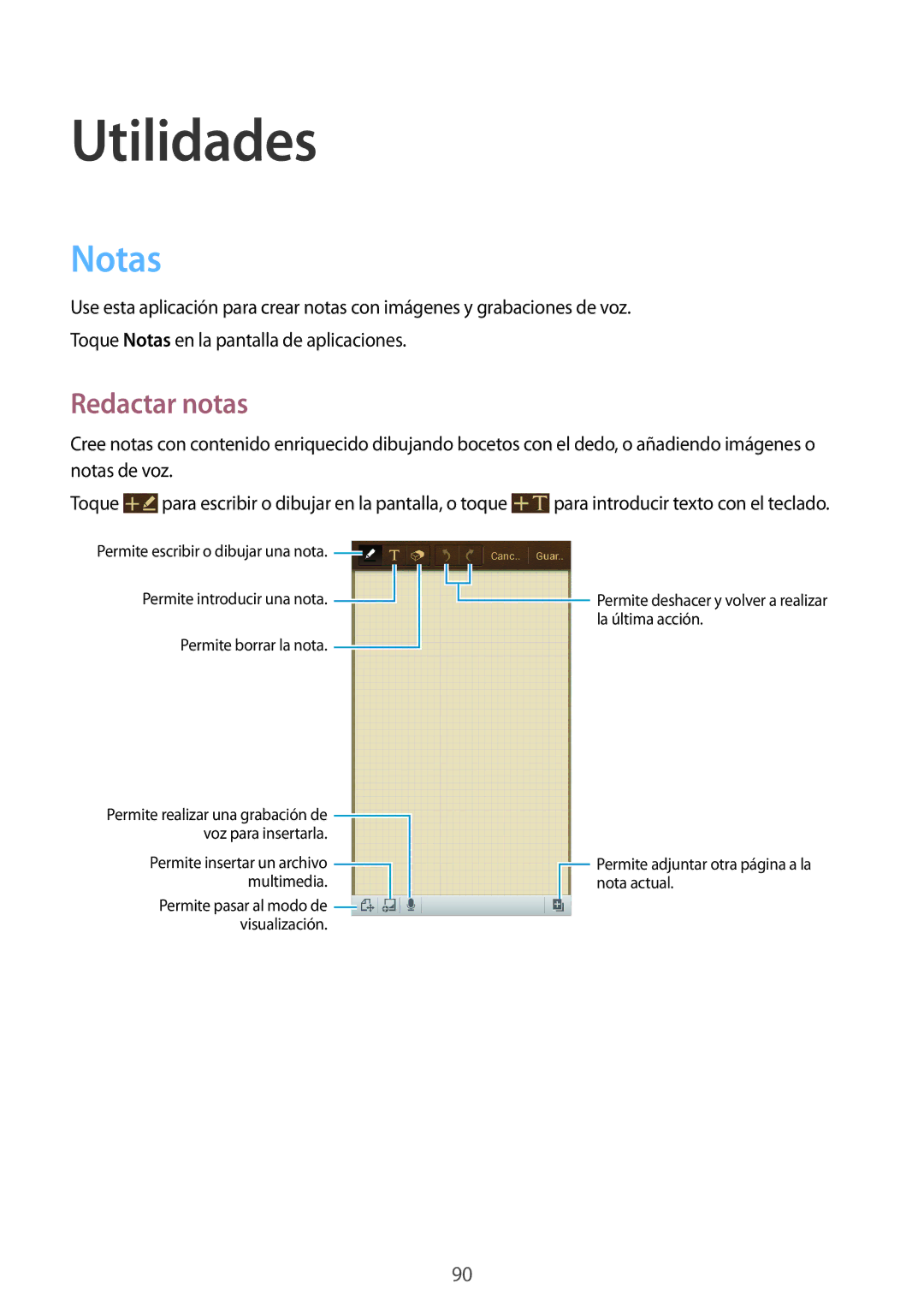 Samsung GT-I9195ZKAATO, GT-I9195ZKADBT, GT-I9195ZKAMEO, GT-I9195ZWAXEO, GT-I9195DKYXEO manual Utilidades, Notas, Redactar notas 