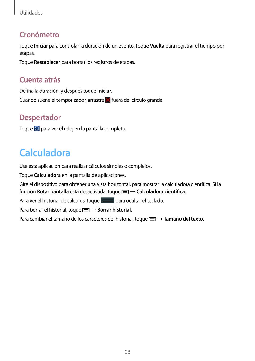 Samsung GT-I9195ZWAMEO, GT-I9195ZKADBT, GT-I9195ZKAMEO, GT-I9195ZKAATO Calculadora, Cronómetro, Cuenta atrás, Despertador 