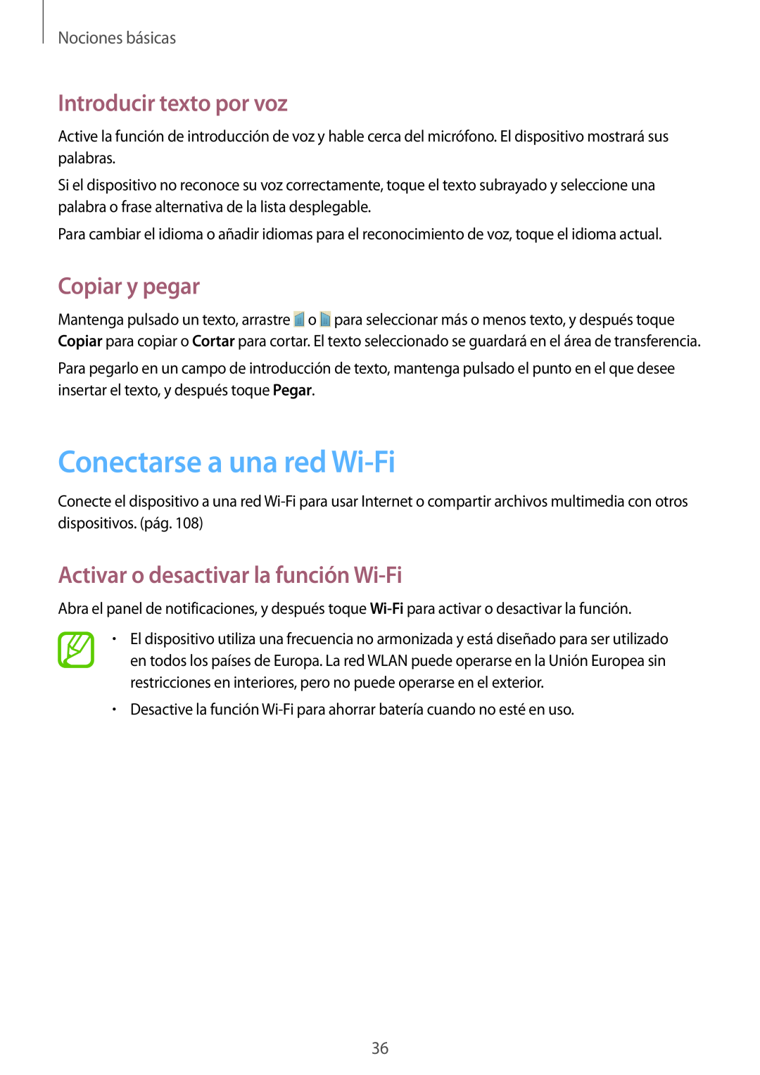 Samsung GT-I9195ZWAPHE manual Conectarse a una red Wi-Fi, Introducir texto por voz, Copiar y pegar, Nociones básicas 