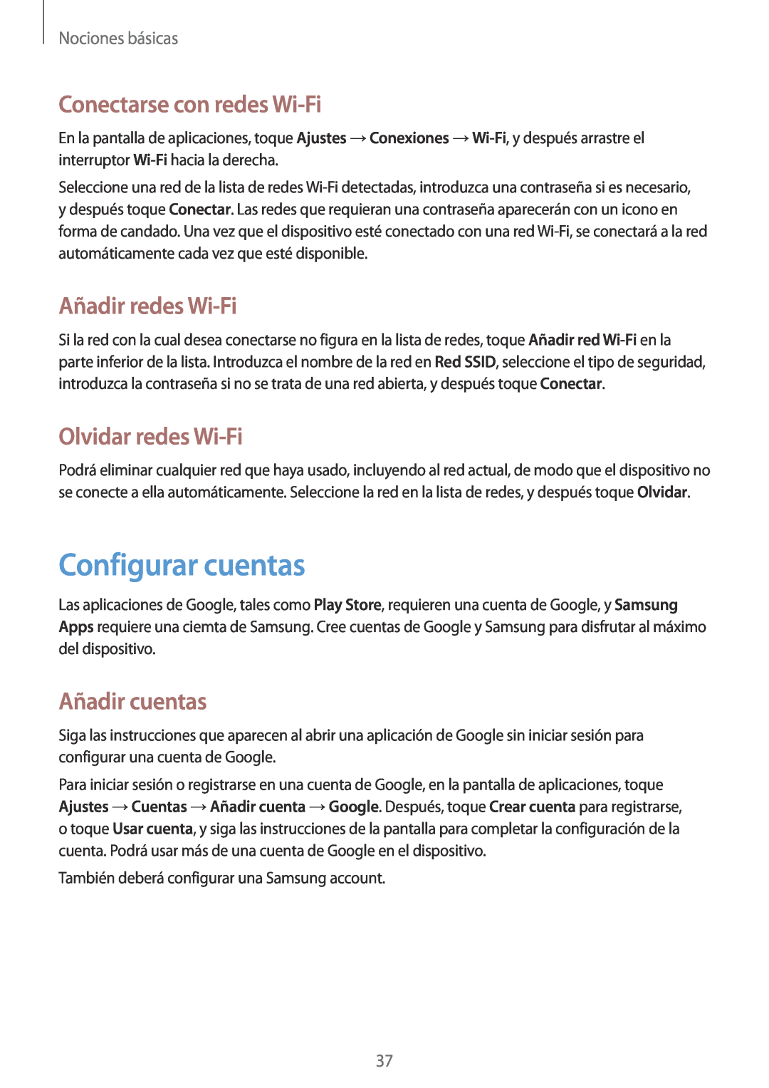 Samsung GT-I9195ZOAXEC manual Configurar cuentas, Conectarse con redes Wi-Fi, Añadir redes Wi-Fi, Olvidar redes Wi-Fi 