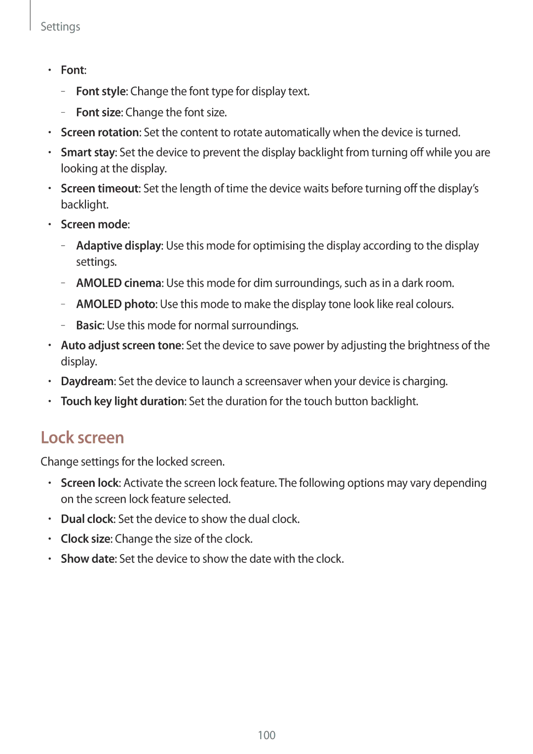 Samsung GT-I9195ZWINEE, GT-I9195ZKIATO, GT-I9195DKIDBT, GT-I9195ZWIDBT, GT-I9195ZWIVGR manual Lock screen, Font, Screen mode 