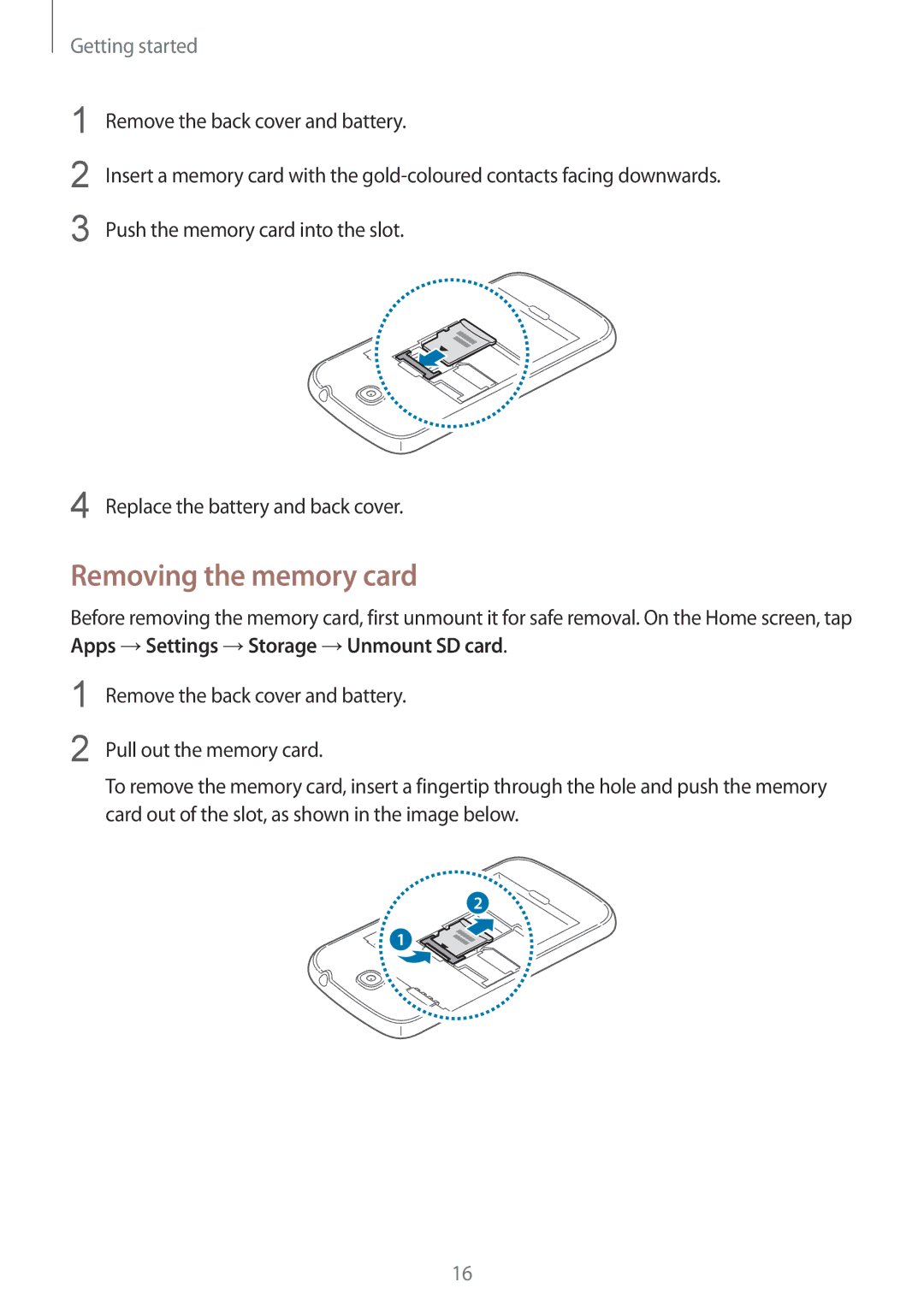 Samsung GT-I9195ZKIXEH, GT-I9195ZKIATO, GT-I9195DKIDBT, GT-I9195ZWIDBT, GT-I9195ZWIVGR manual Removing the memory card 