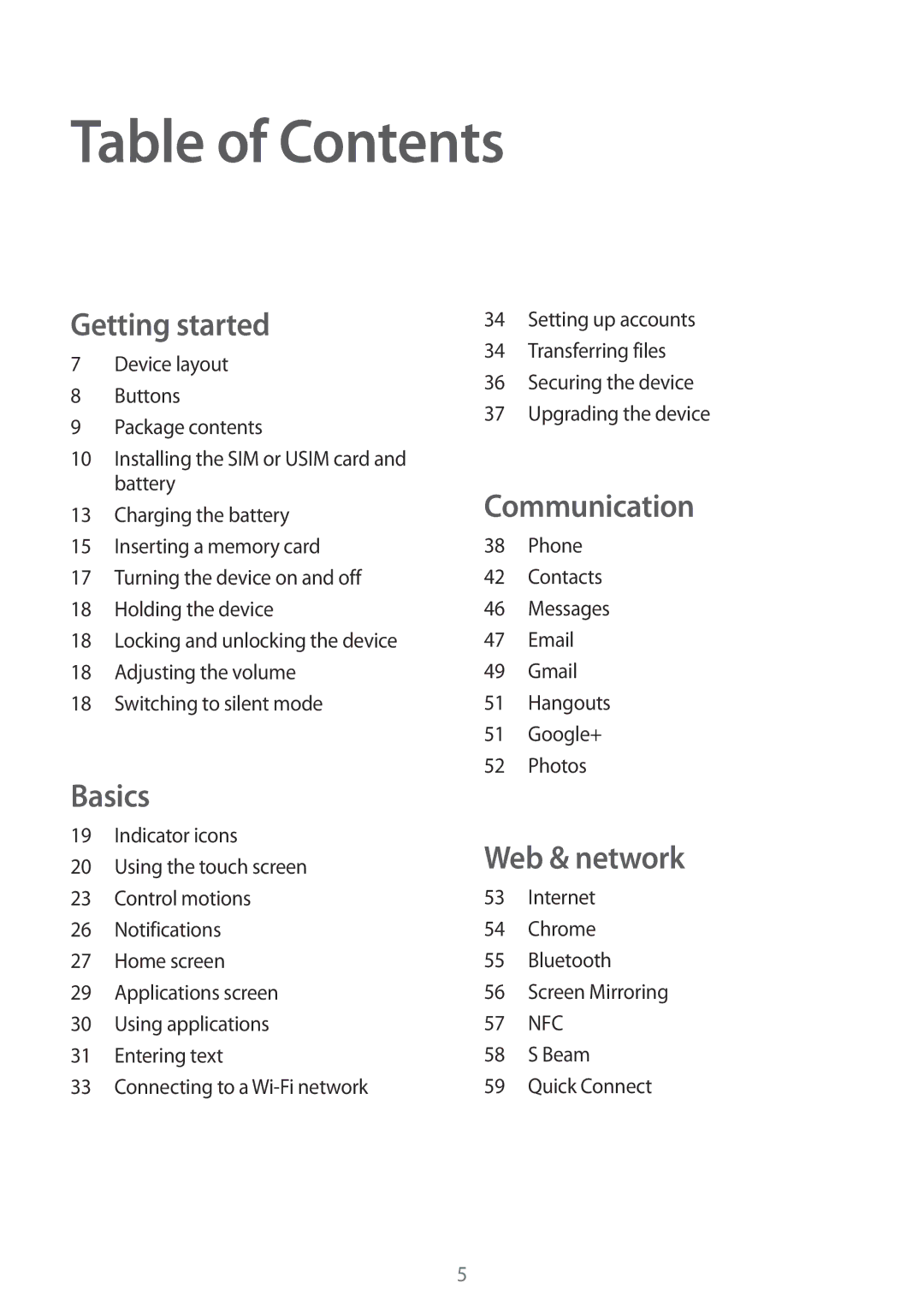 Samsung GT-I9195DKITCL, GT-I9195ZKIATO, GT-I9195DKIDBT, GT-I9195ZWIDBT, GT-I9195ZWIVGR, GT-I9195ZKIDBT manual Table of Contents 