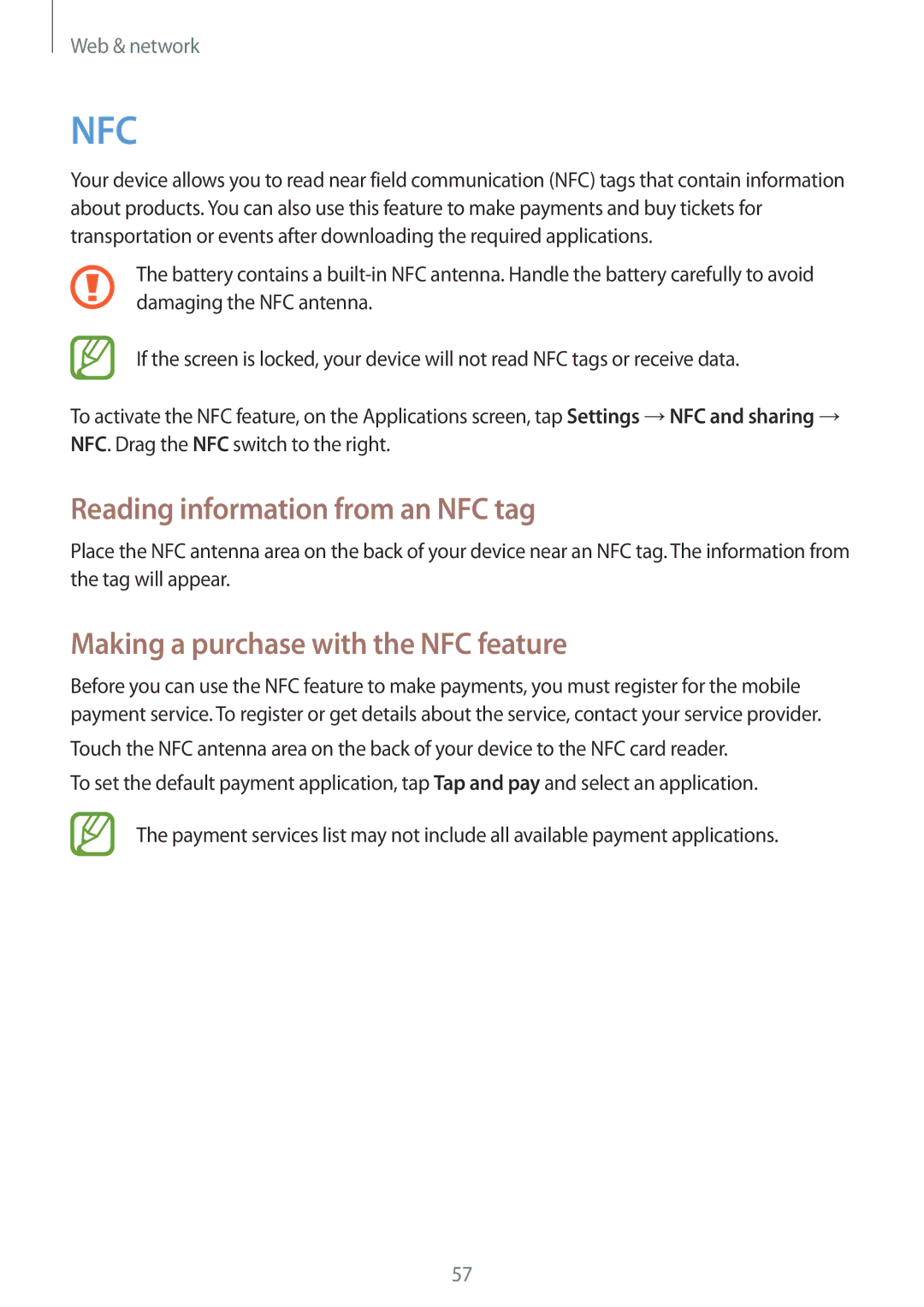 Samsung GT-I9195DKITCL, GT-I9195ZKIATO manual Reading information from an NFC tag, Making a purchase with the NFC feature 