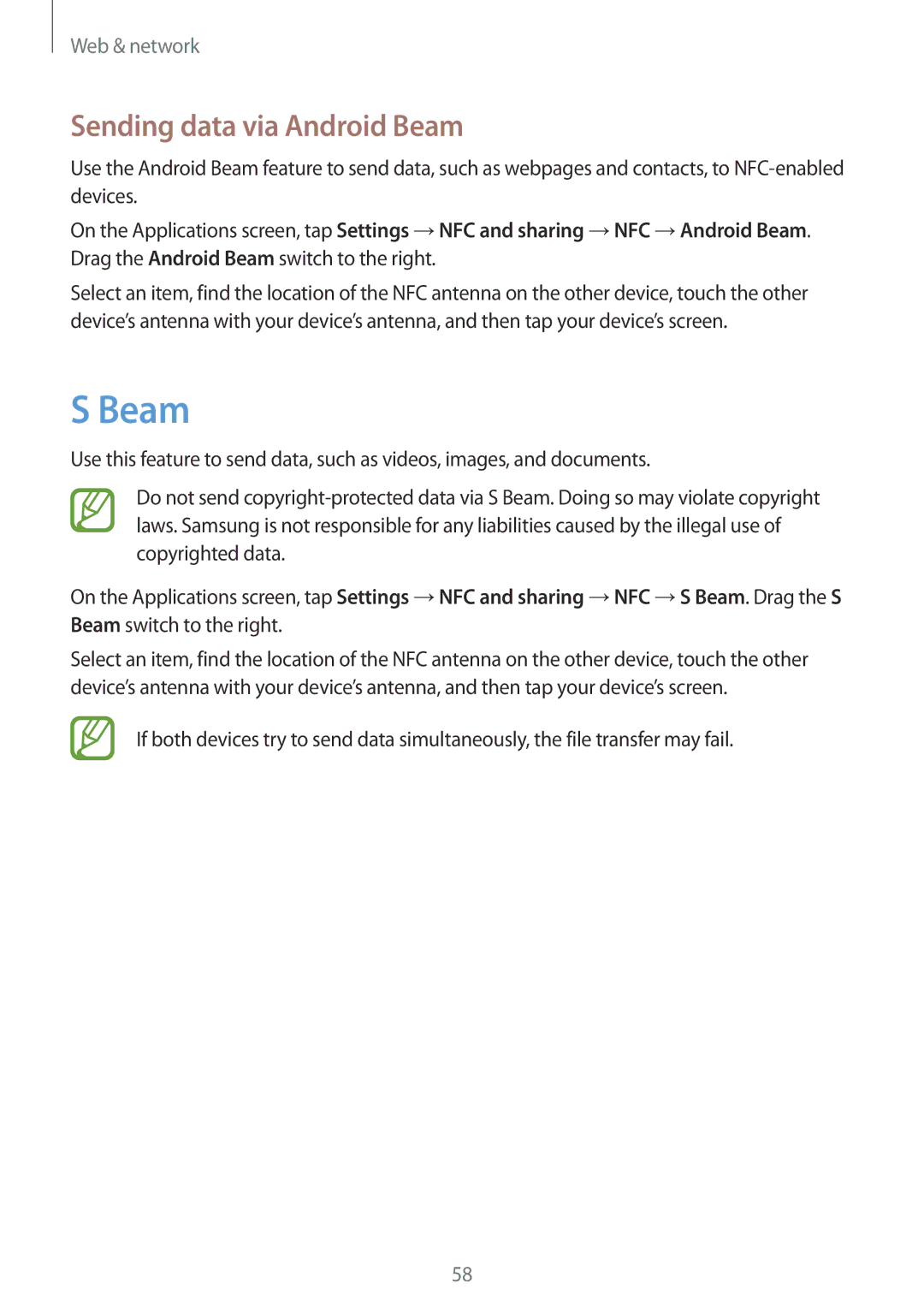 Samsung GT-I9195ZWIXEF, GT-I9195ZKIATO, GT-I9195DKIDBT, GT-I9195ZWIDBT, GT-I9195ZWIVGR manual Sending data via Android Beam 