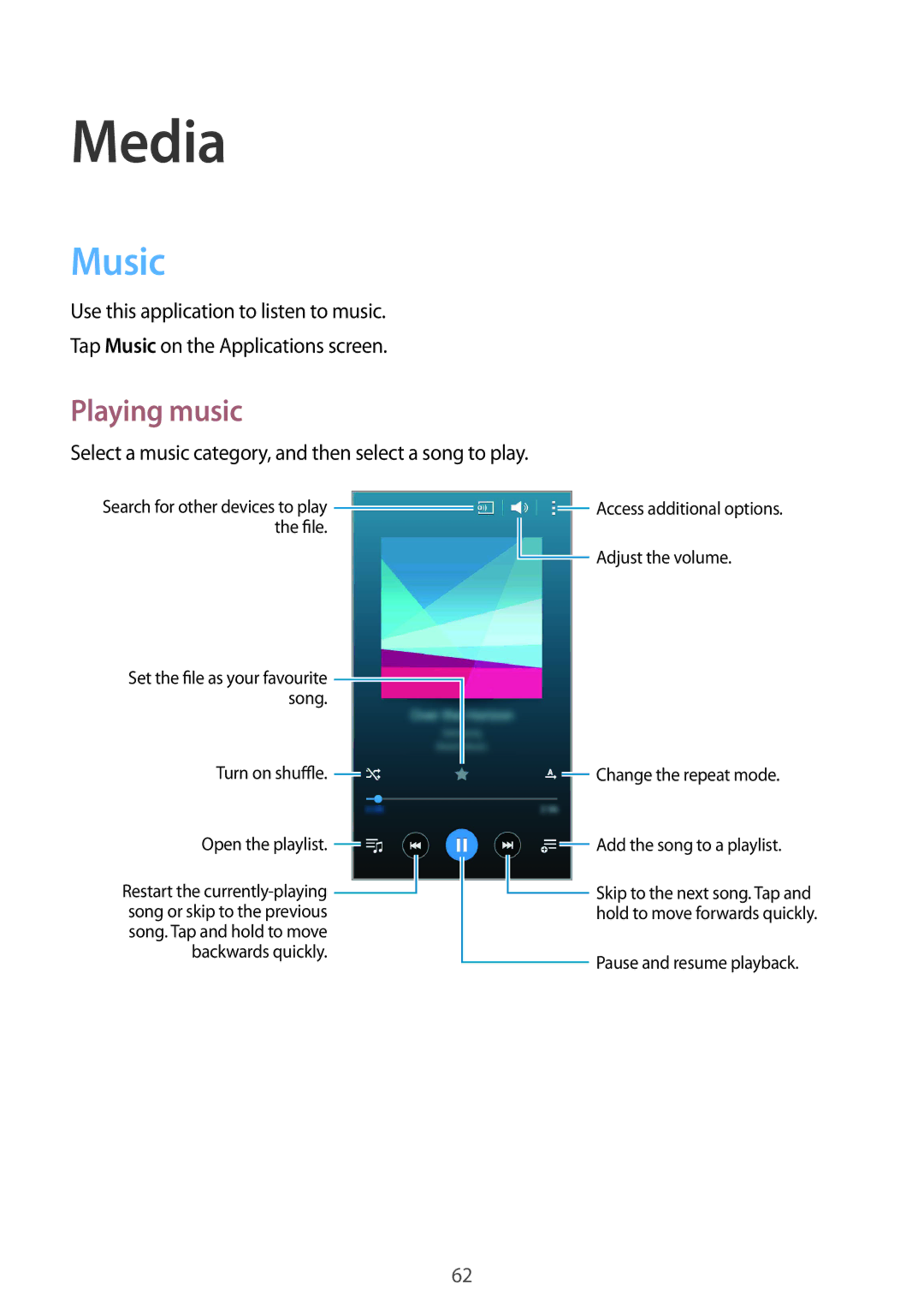 Samsung GT-I9195ZWIETL, GT-I9195ZKIATO, GT-I9195DKIDBT, GT-I9195ZWIDBT, GT-I9195ZWIVGR manual Media, Music, Playing music 