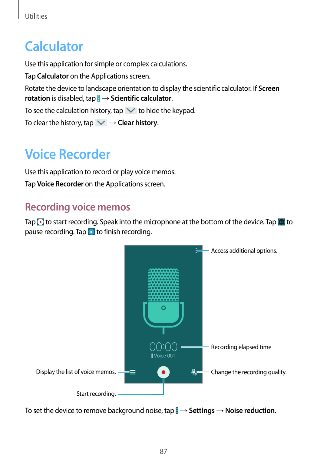 Samsung GT-I9195DKINEE, GT-I9195ZKIATO, GT-I9195DKIDBT, GT-I9195ZWIDBT Calculator, Voice Recorder, Recording voice memos 