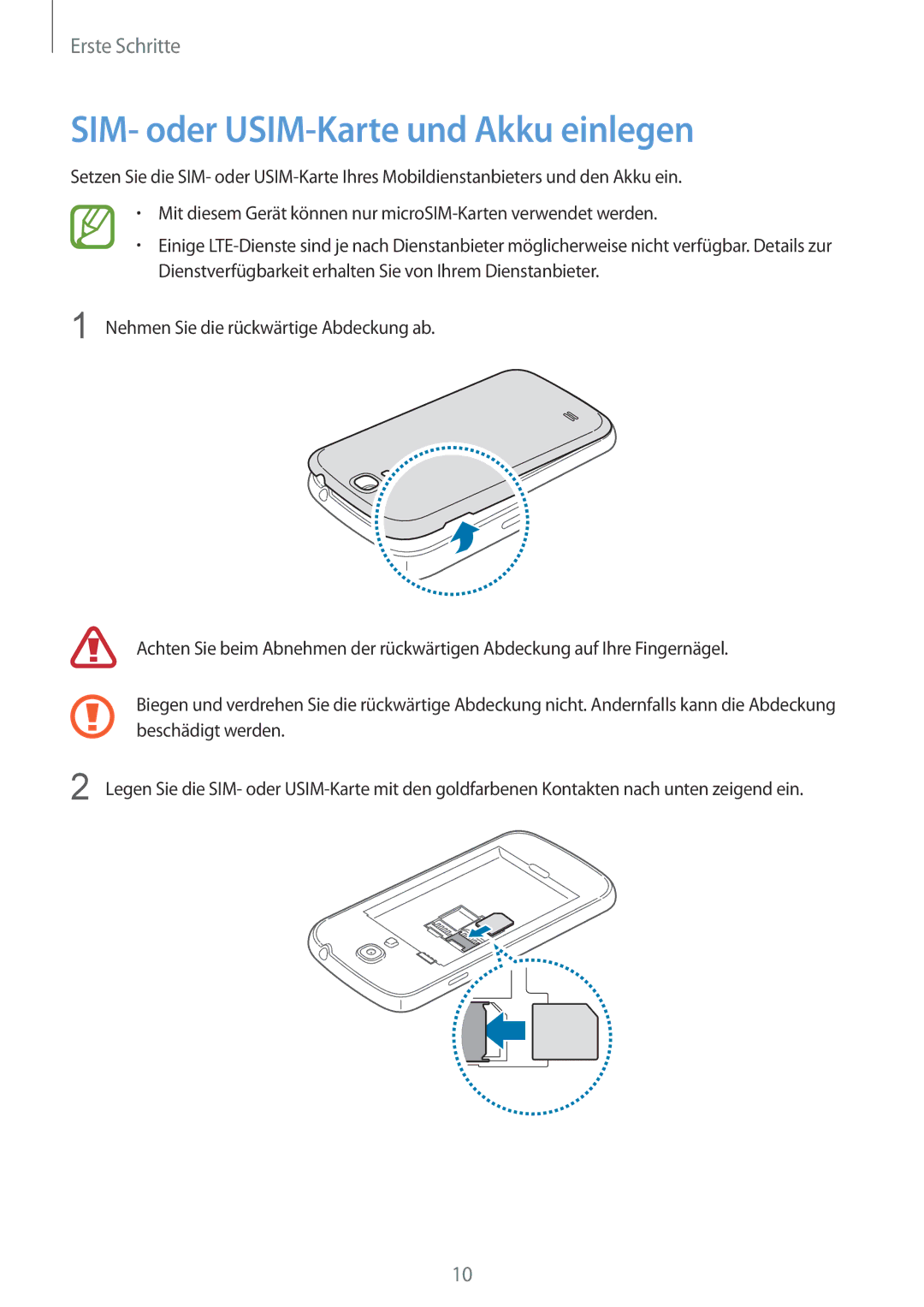 Samsung GT-I9195ZWIDBT, GT-I9195ZKIATO, GT-I9195DKIDBT, GT-I9195ZWIVGR, GT-I9195ZKIDBT SIM- oder USIM-Karte und Akku einlegen 