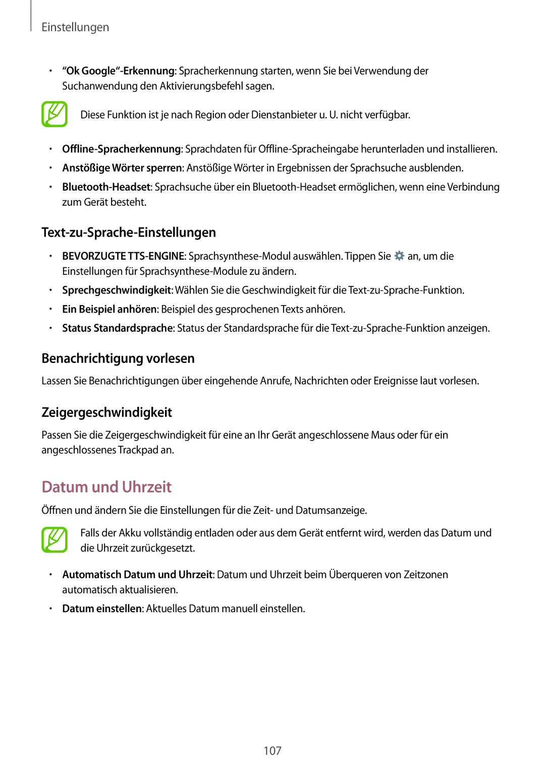 Samsung GT-I9195ZWIVGR Datum und Uhrzeit, Text-zu-Sprache-Einstellungen, Benachrichtigung vorlesen, Zeigergeschwindigkeit 
