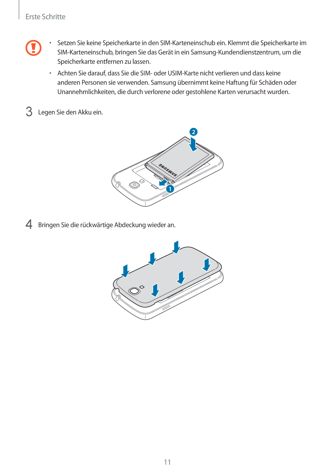 Samsung GT-I9195ZWIVGR, GT-I9195ZKIATO, GT-I9195DKIDBT, GT-I9195ZWIDBT, GT-I9195ZKIDBT, GT-I9195DKITCL manual Erste Schritte 