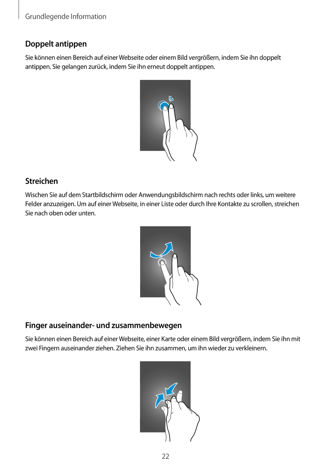 Samsung GT-I9195ZKIXEF, GT-I9195ZKIATO, GT-I9195DKIDBT manual Doppelt antippen, Finger auseinander- und zusammenbewegen 