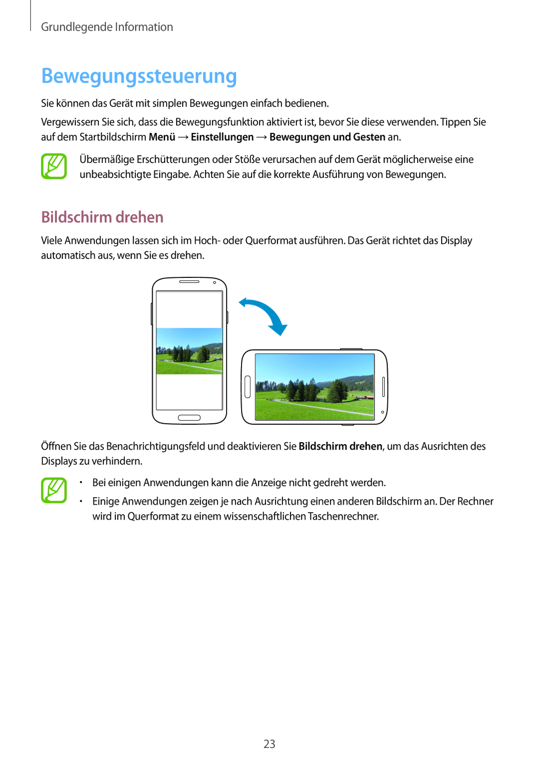 Samsung GT-I9195DKIXEF, GT-I9195ZKIATO, GT-I9195DKIDBT, GT-I9195ZWIDBT, GT-I9195ZWIVGR Bewegungssteuerung, Bildschirm drehen 