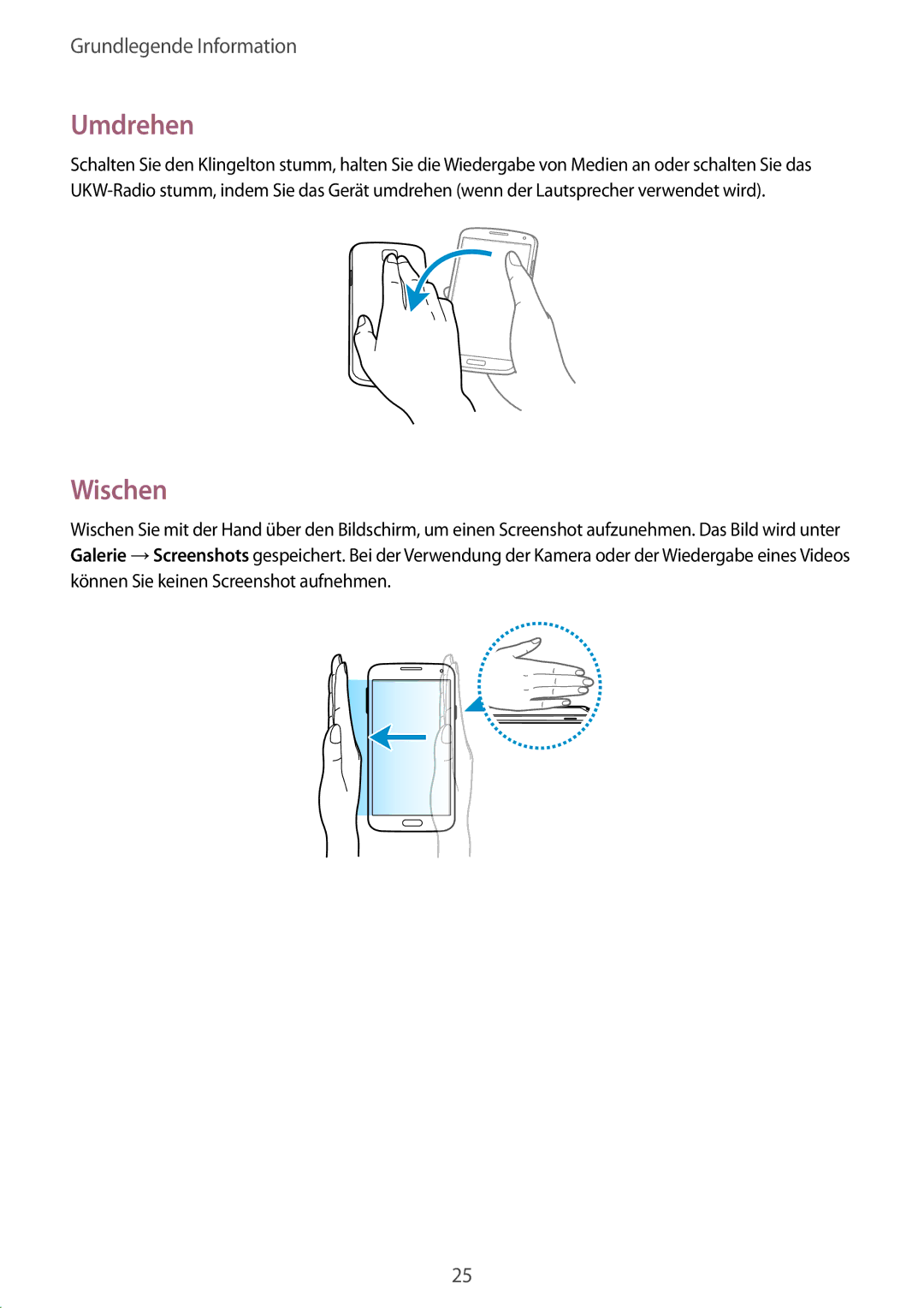 Samsung GT-I9195DKIDBT, GT-I9195ZKIATO, GT-I9195ZWIDBT, GT-I9195ZWIVGR, GT-I9195ZKIDBT, GT-I9195DKITCL manual Umdrehen, Wischen 