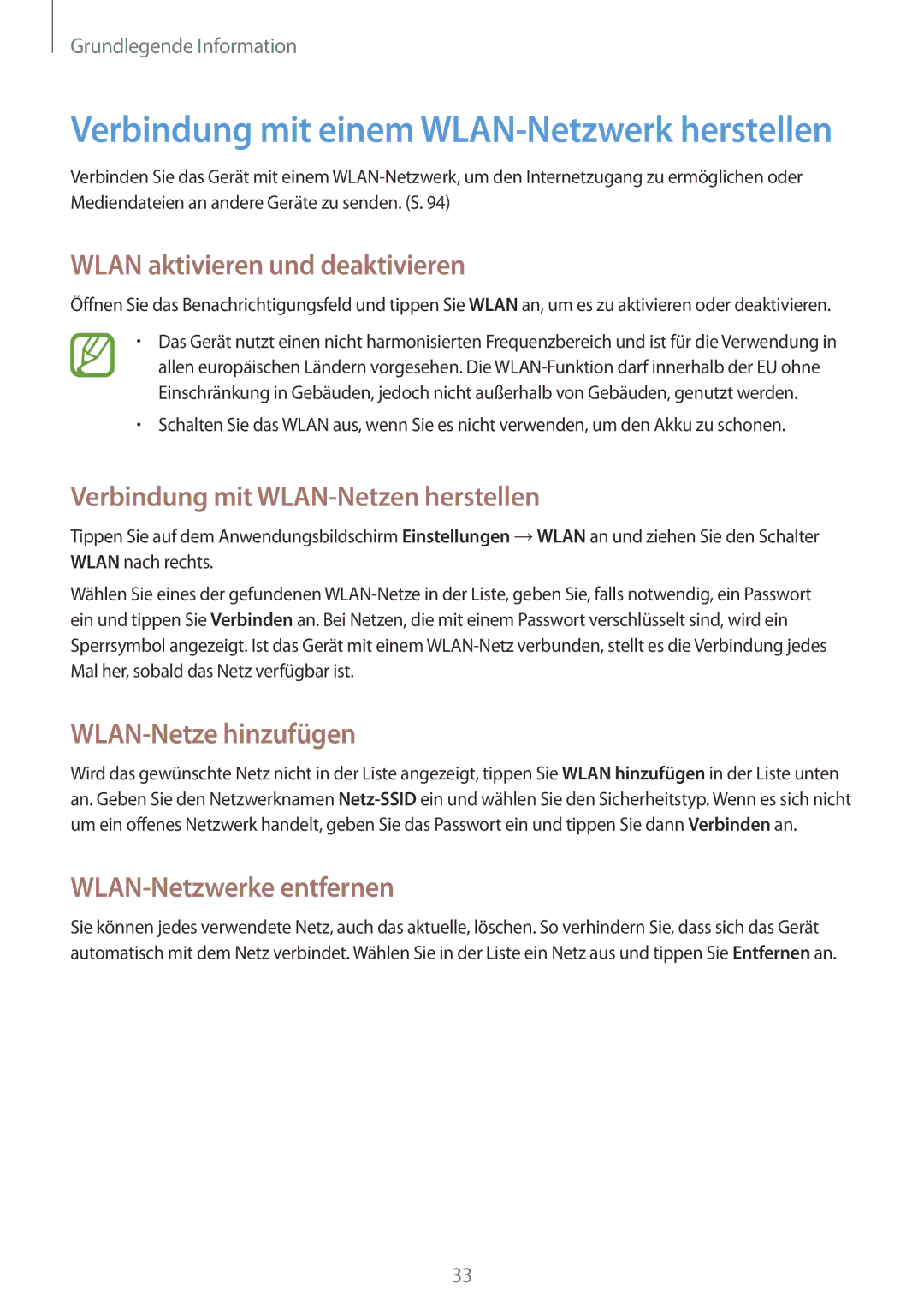 Samsung GT-I9195DKIDBT Wlan aktivieren und deaktivieren, Verbindung mit WLAN-Netzen herstellen, WLAN-Netze hinzufügen 