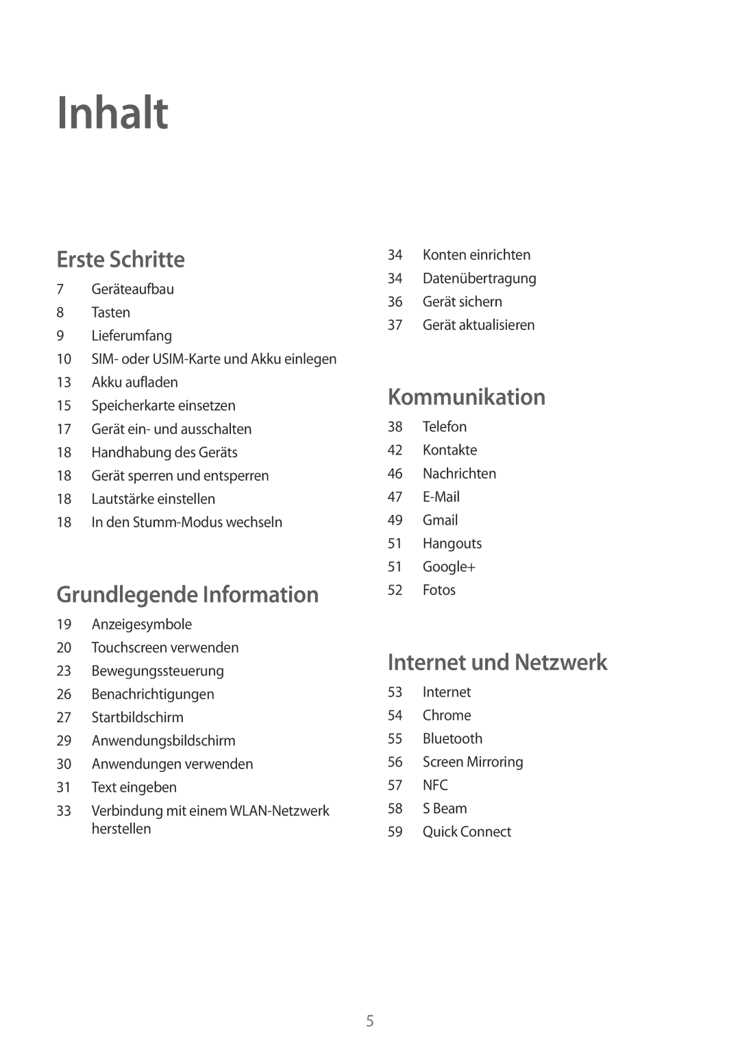 Samsung GT-I9195DKITCL, GT-I9195ZKIATO, GT-I9195DKIDBT, GT-I9195ZWIDBT, GT-I9195ZWIVGR, GT-I9195ZKIDBT Inhalt, Erste Schritte 