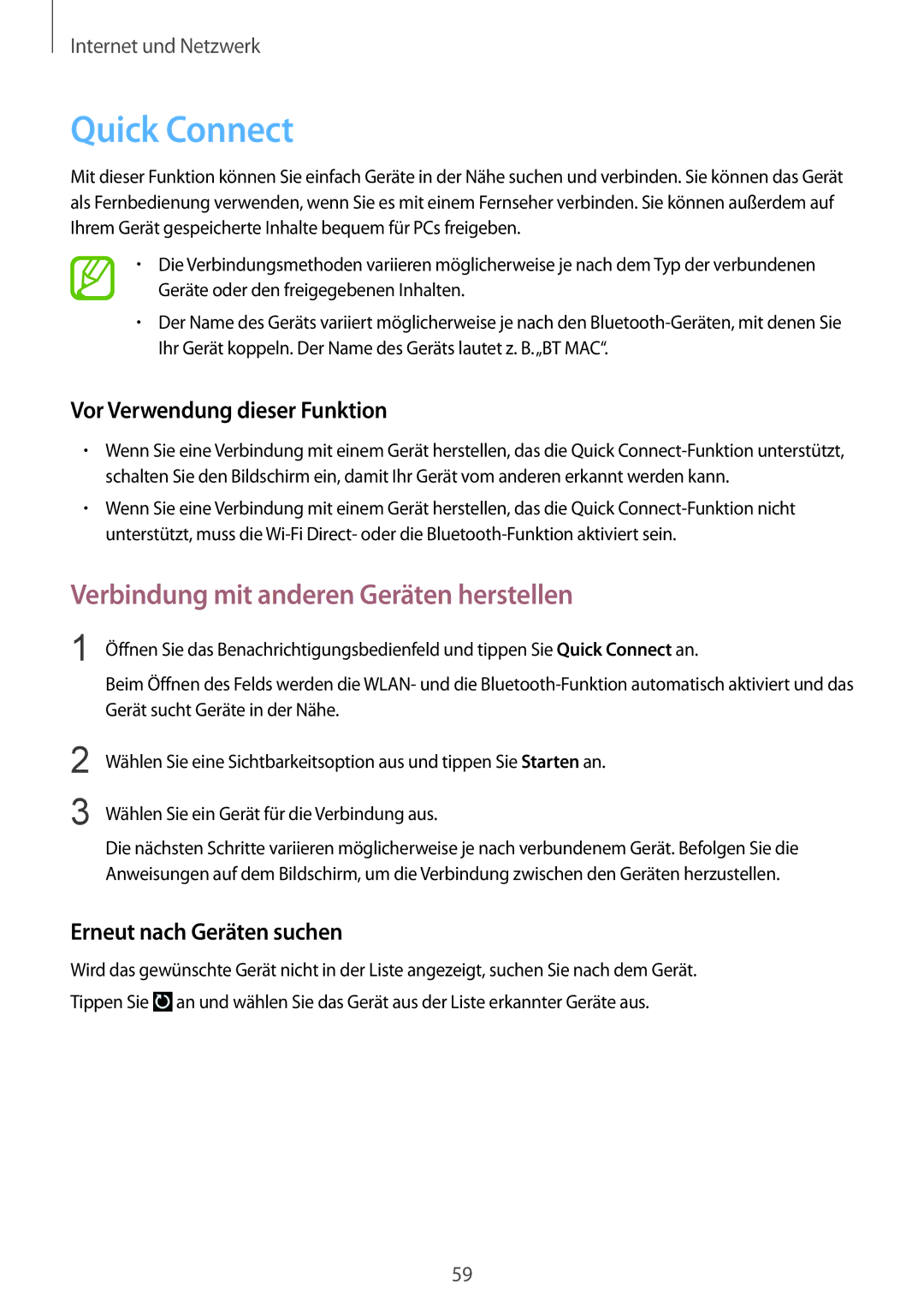 Samsung GT-I9195ZWIVGR manual Quick Connect, Verbindung mit anderen Geräten herstellen, Vor Verwendung dieser Funktion 