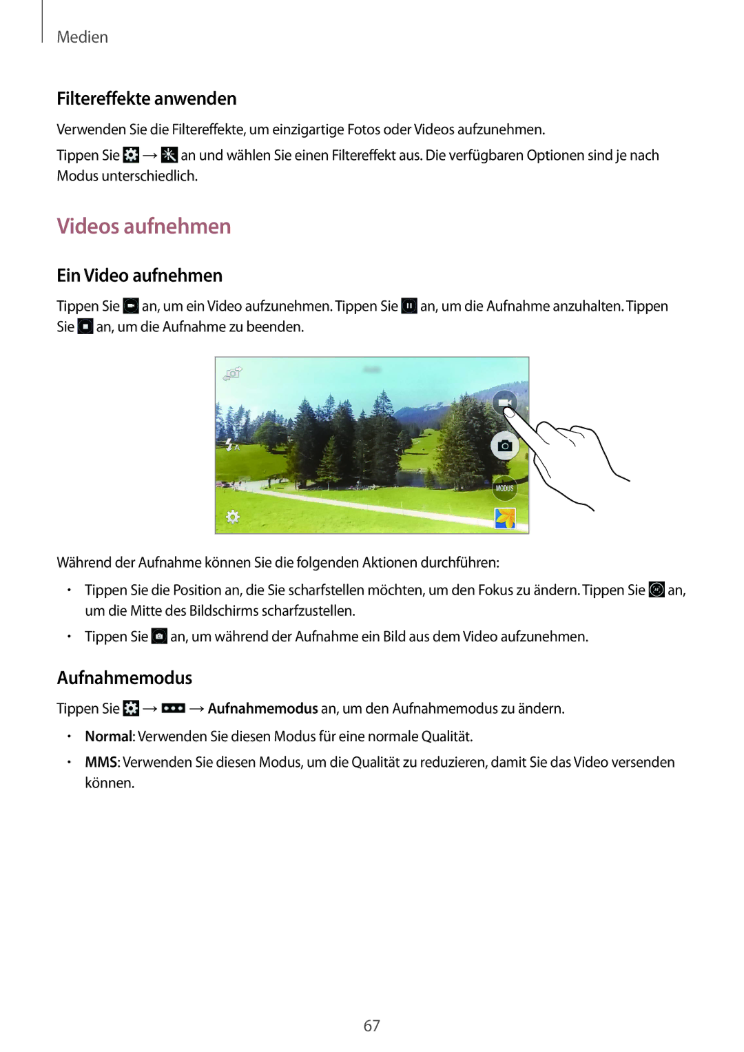 Samsung GT-I9195ZWIVGR, GT-I9195ZKIATO, GT-I9195DKIDBT manual Videos aufnehmen, Filtereffekte anwenden, Ein Video aufnehmen 