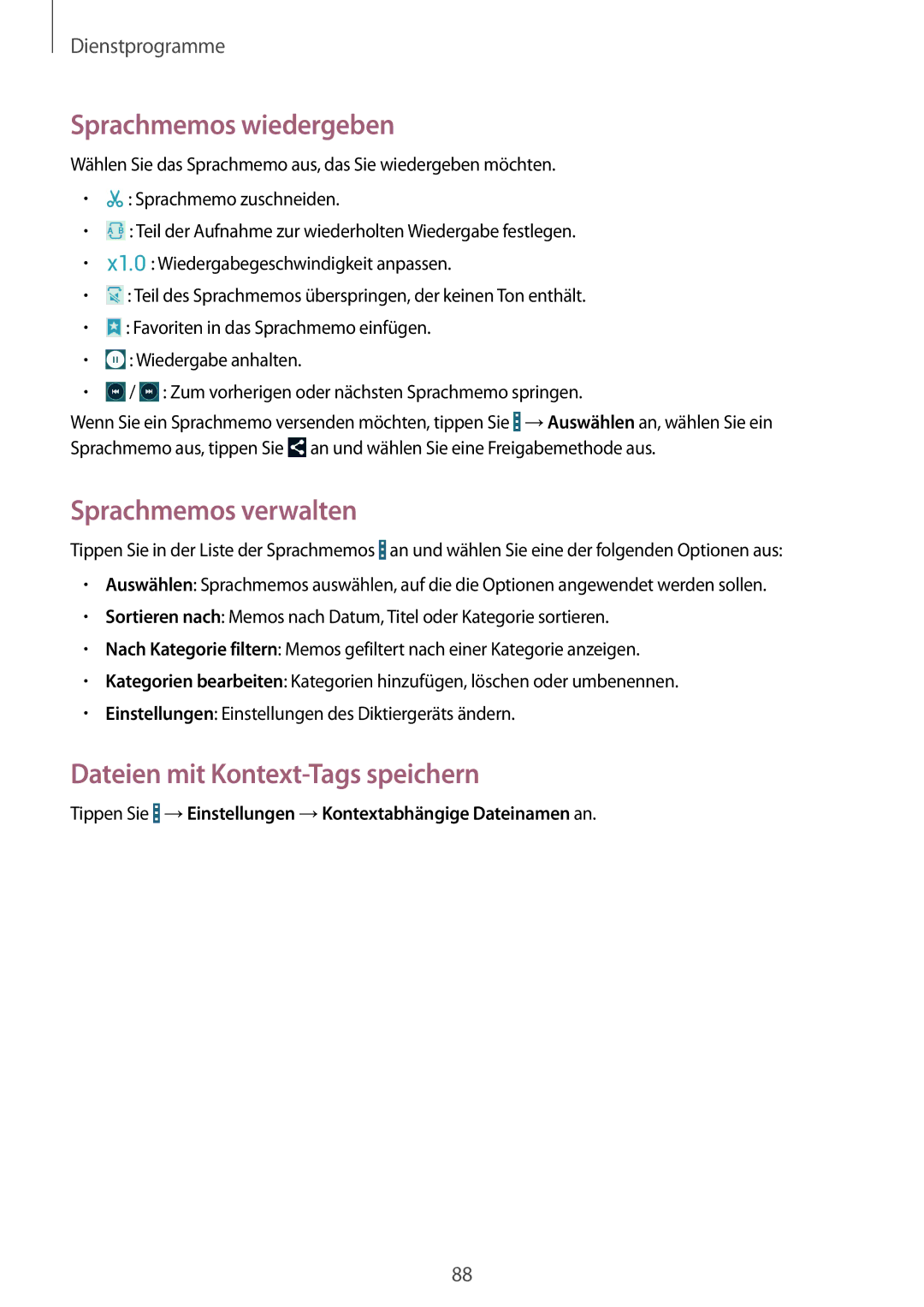 Samsung GT-I9195ZKIATO, GT-I9195DKIDBT Sprachmemos wiedergeben, Sprachmemos verwalten, Dateien mit Kontext-Tags speichern 