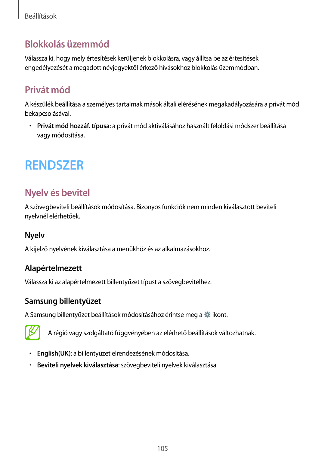 Samsung GT-I9195ZWIETL, GT-I9195ZKIATO, GT-I9195DKIXEH, GT-I9195DKIATO manual Blokkolás üzemmód, Privát mód, Nyelv és bevitel 