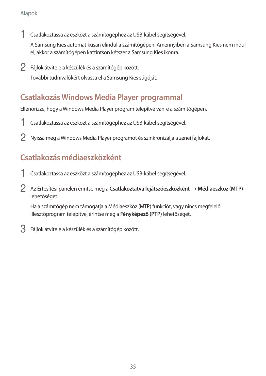 Samsung GT-I9195ZWIATO, GT-I9195ZKIATO manual Csatlakozás Windows Media Player programmal, Csatlakozás médiaeszközként 