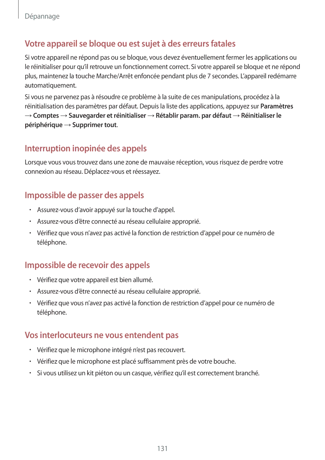 Samsung GT-I9195ZWAFTM, GT-I9195ZRZXEF, GT-I9195ZKASFR manual Votre appareil se bloque ou est sujet à des erreurs fatales 