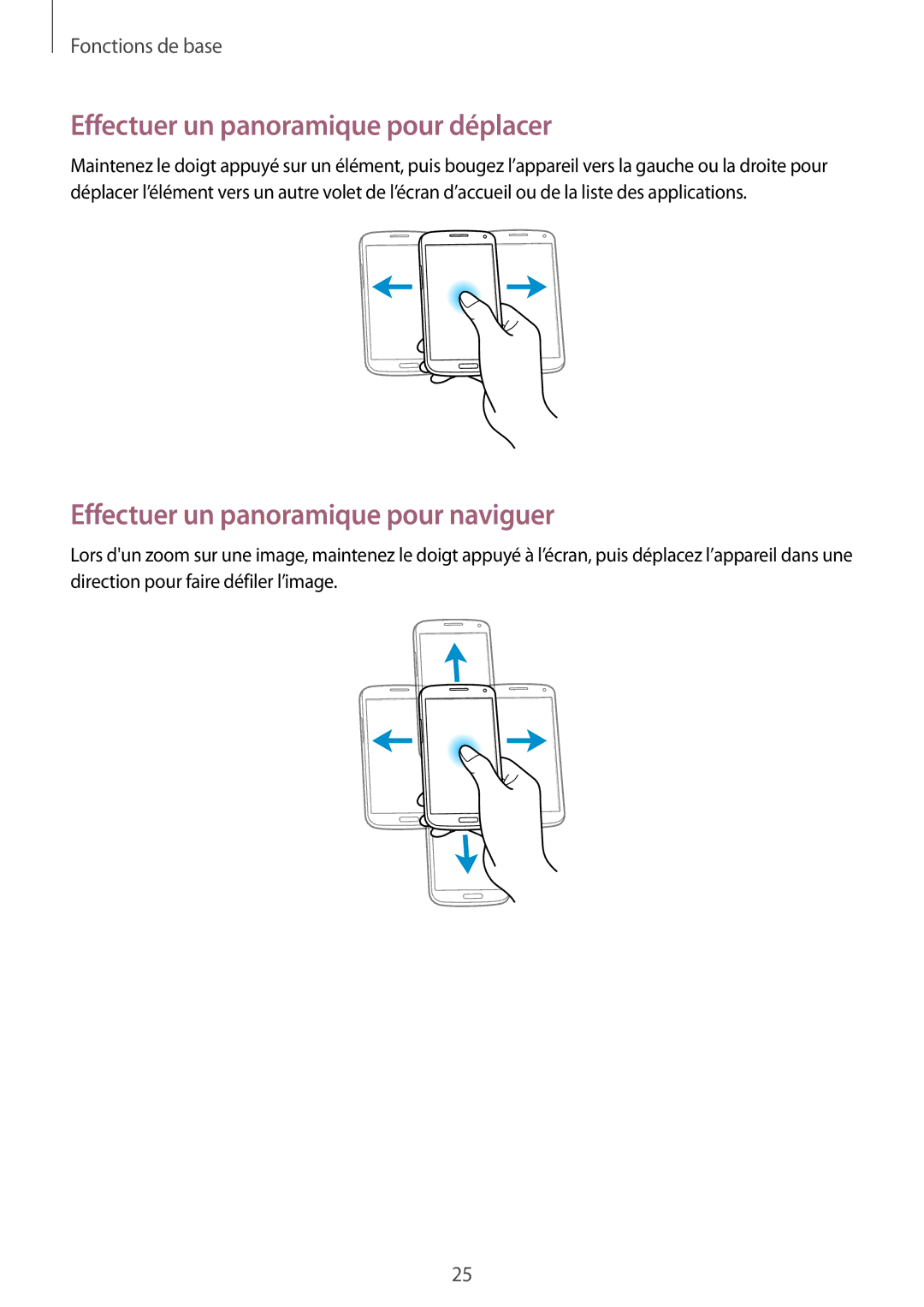 Samsung GT-I9195ZKAXEF, GT-I9195ZRZXEF manual Effectuer un panoramique pour déplacer, Effectuer un panoramique pour naviguer 