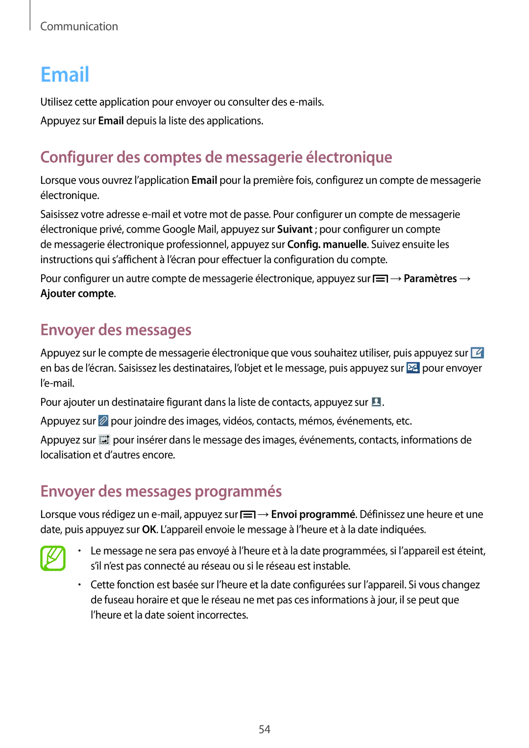 Samsung GT-I9195ZRZXEF, GT-I9195ZKASFR, GT-I9195ZKANRJ, GT-I9195ZWIXEF Configurer des comptes de messagerie électronique 