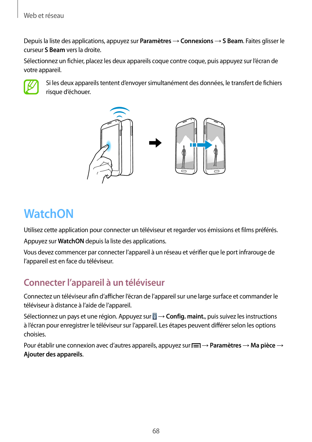 Samsung GT-I9195DKYSFR, GT-I9195ZRZXEF, GT-I9195ZKASFR, GT-I9195ZKANRJ manual WatchON, Connecter l’appareil à un téléviseur 