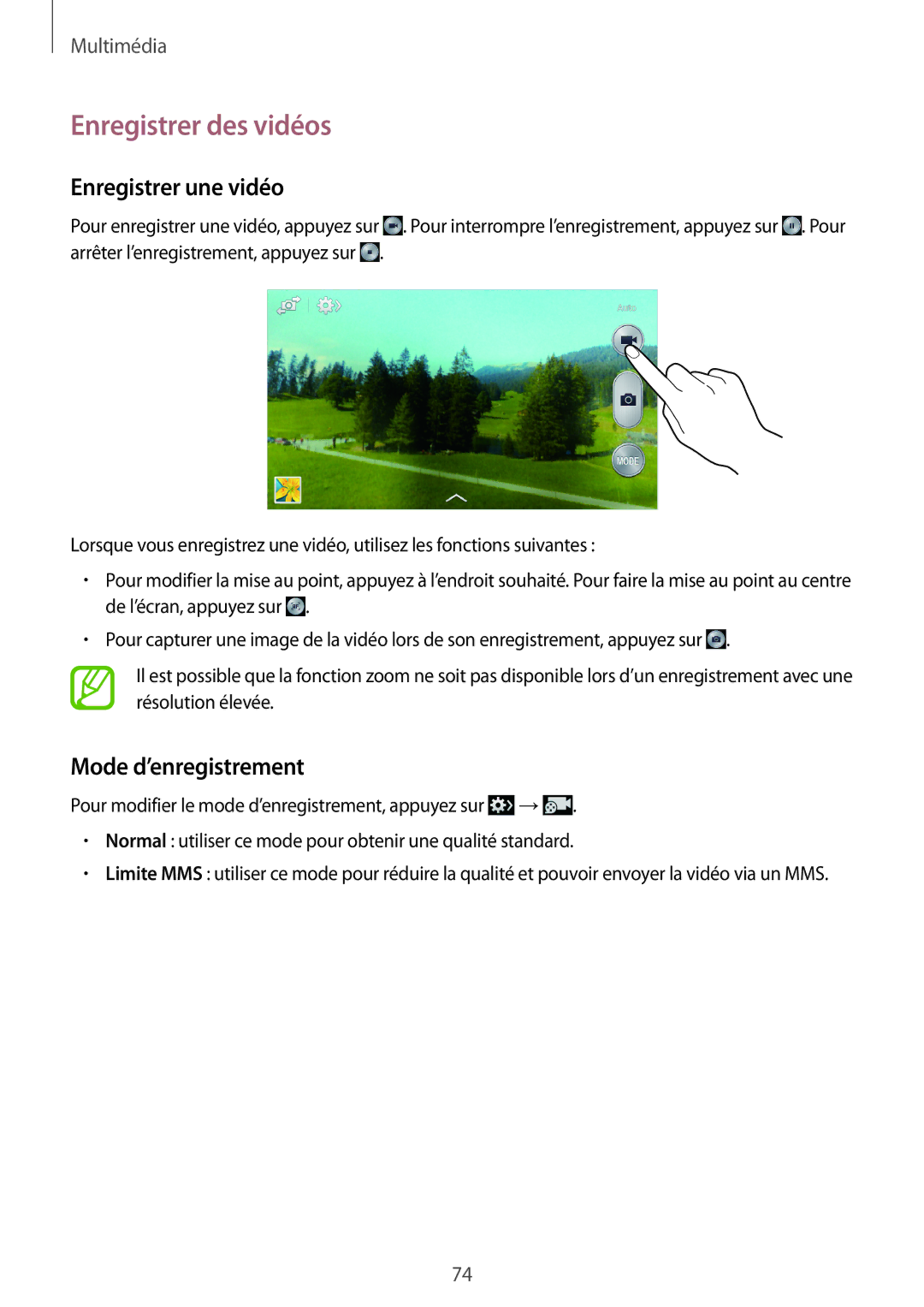 Samsung GT-I9195ZKANRJ, GT-I9195ZRZXEF, GT-I9195ZKASFR Enregistrer des vidéos, Enregistrer une vidéo, Mode d’enregistrement 