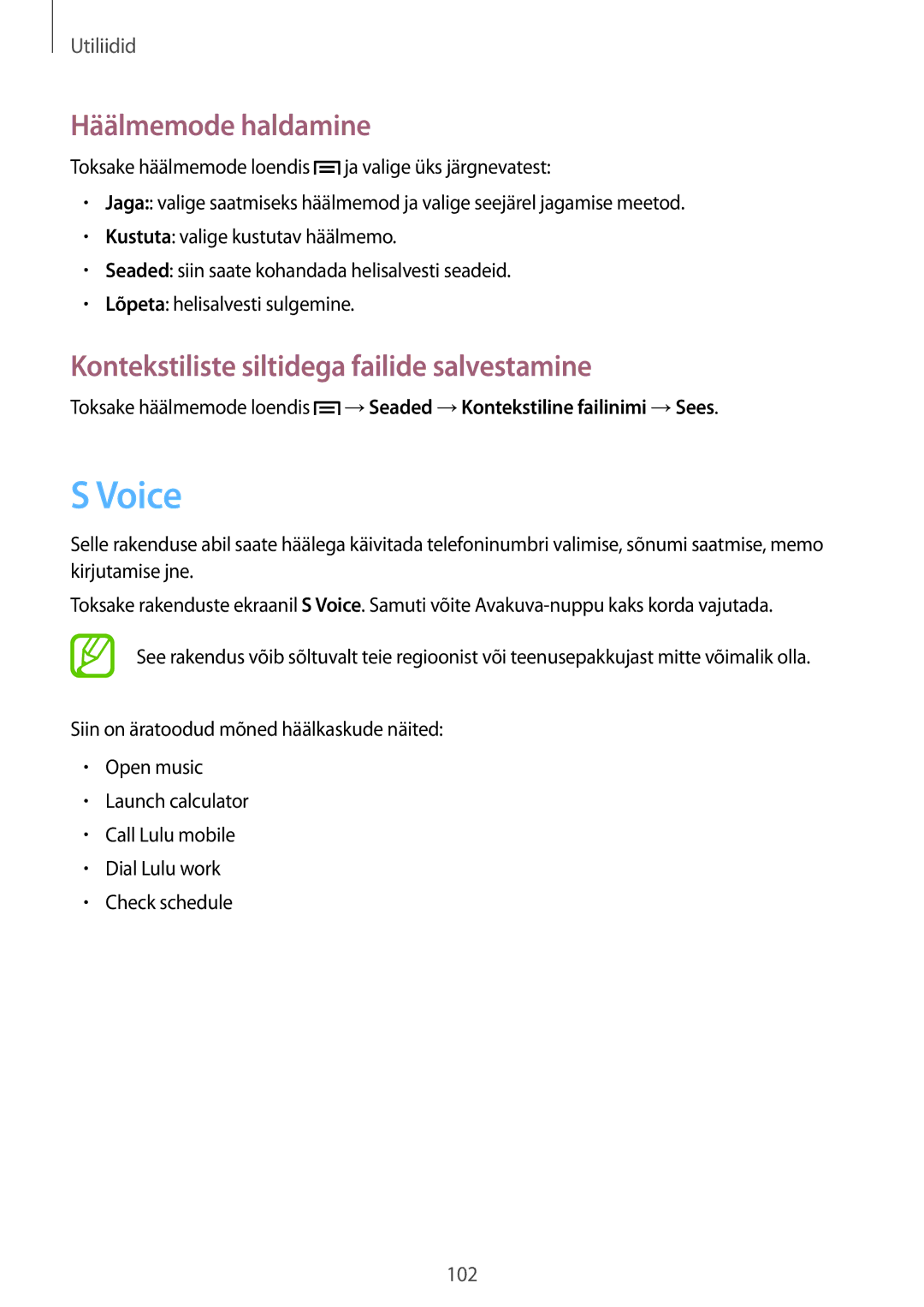 Samsung GT-I9195DKISEB, GT-I9195ZWASEB manual Voice, Häälmemode haldamine, Kontekstiliste siltidega failide salvestamine 