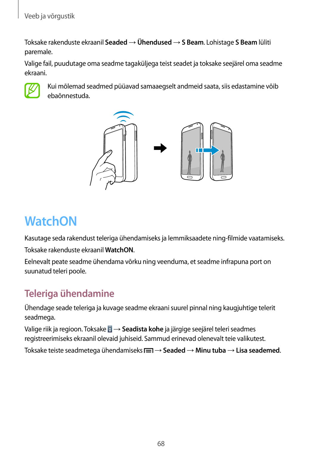 Samsung GT-I9195ZWISEB, GT-I9195ZWASEB, GT-I9195ZRZSEB, GT-I9195DKYSEB, GT-I9195ZKASEB manual WatchON, Teleriga ühendamine 