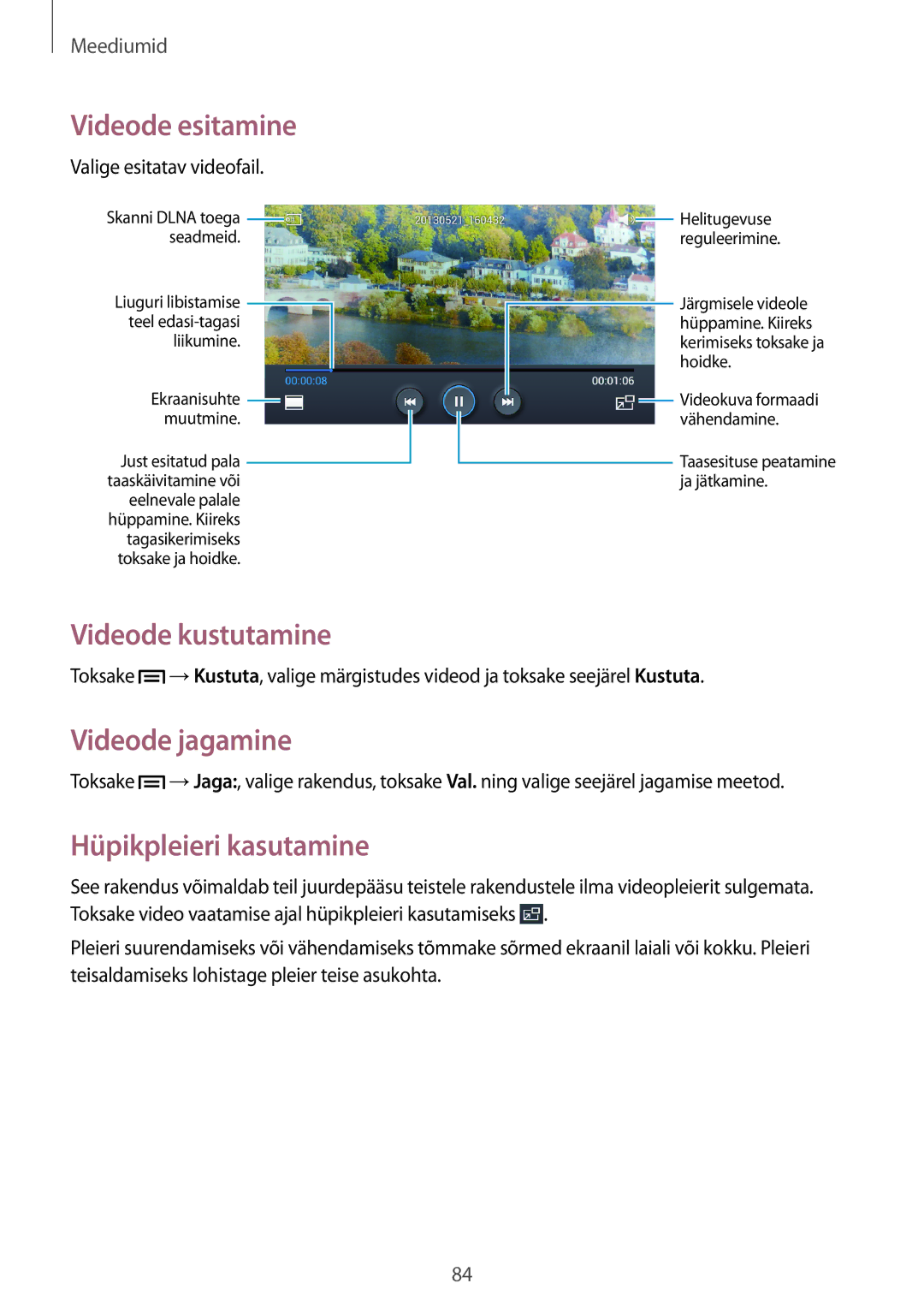 Samsung GT-I9195ZWISEB manual Videode kustutamine, Videode jagamine, Hüpikpleieri kasutamine, Valige esitatav videofail 