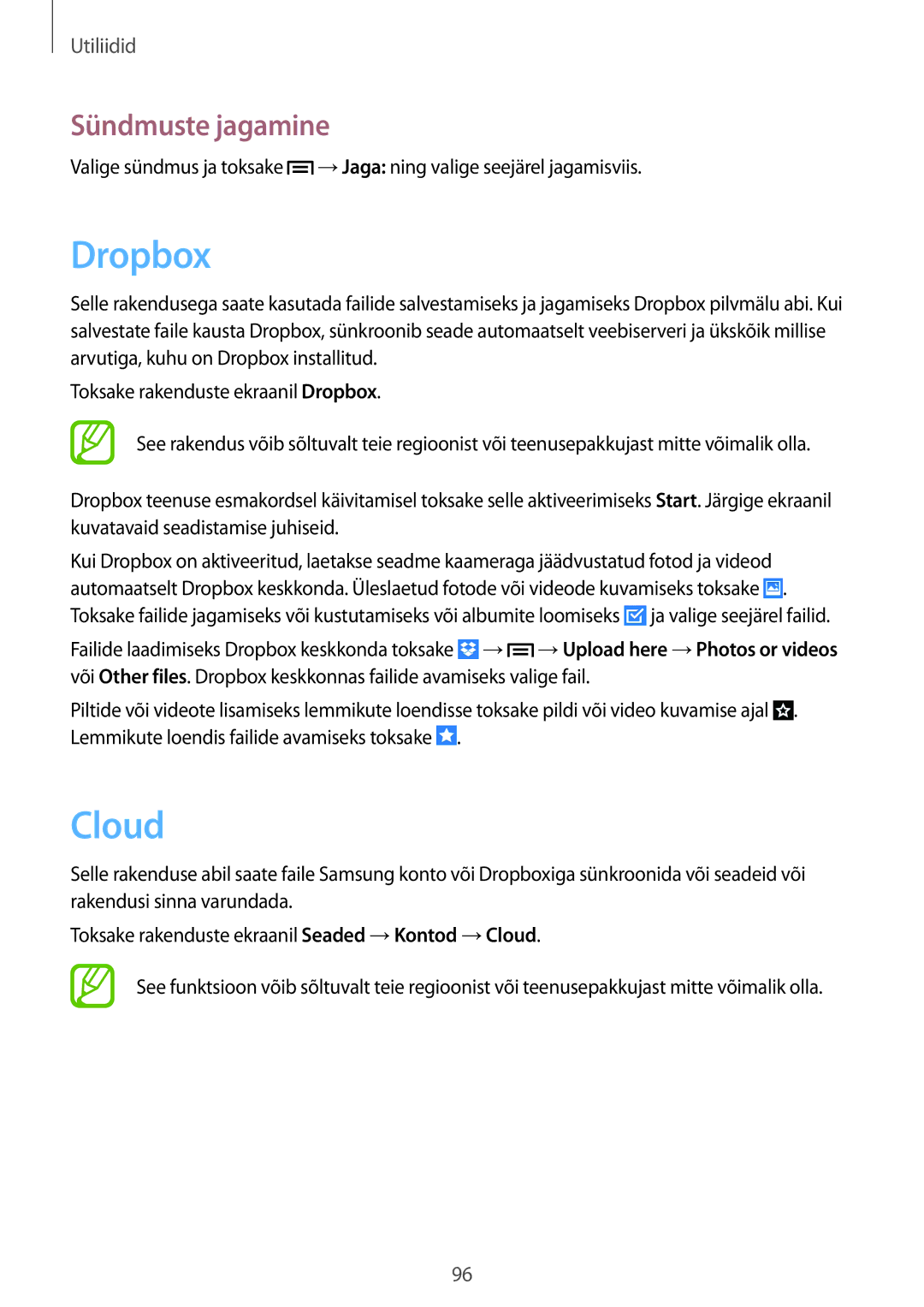 Samsung GT-I9195ZWASEB, GT-I9195ZRZSEB, GT-I9195DKYSEB, GT-I9195ZKASEB, GT-I9195ZWISEB Dropbox, Cloud, Sündmuste jagamine 