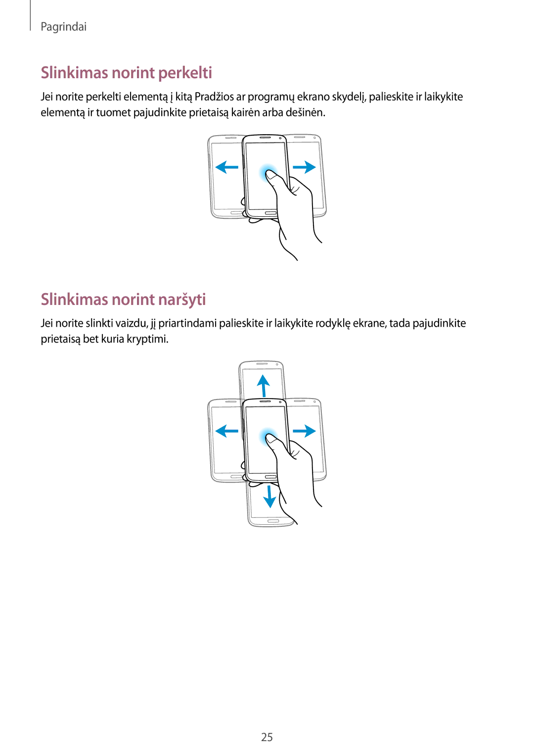 Samsung GT-I9195ZRZSEB, GT-I9195ZWASEB, GT-I9195DKYSEB, GT-I9195ZKASEB Slinkimas norint perkelti, Slinkimas norint naršyti 