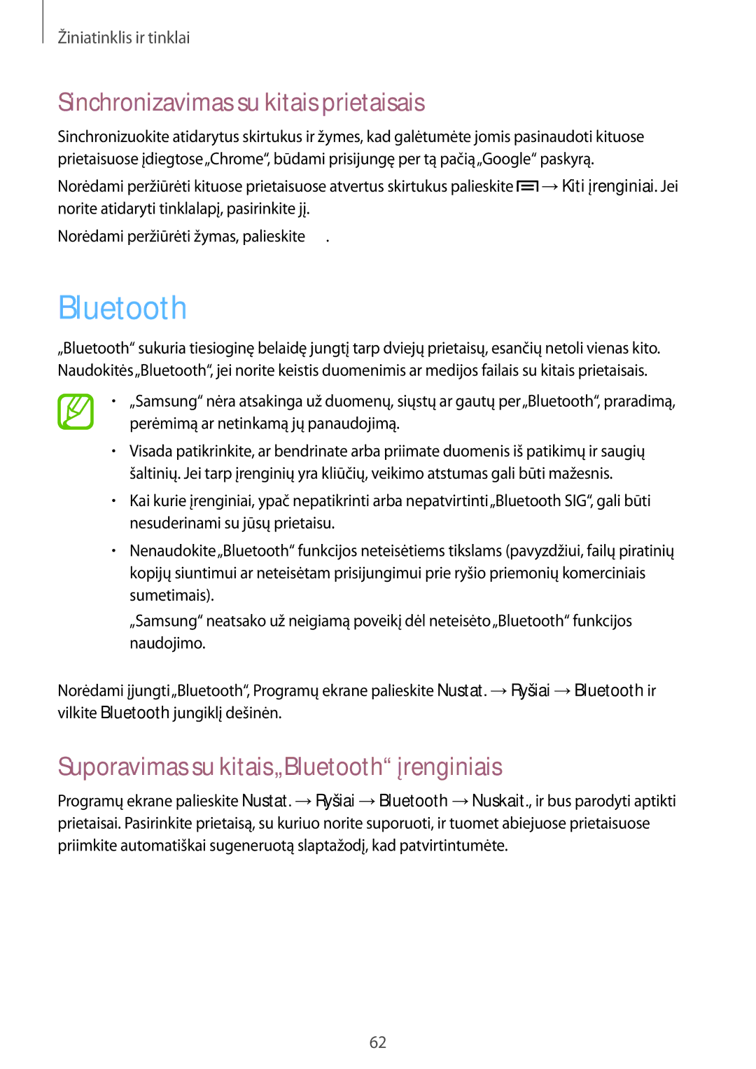 Samsung GT-I9195DKISEB manual Sinchronizavimas su kitais prietaisais, Suporavimas su kitais„Bluetooth įrenginiais 