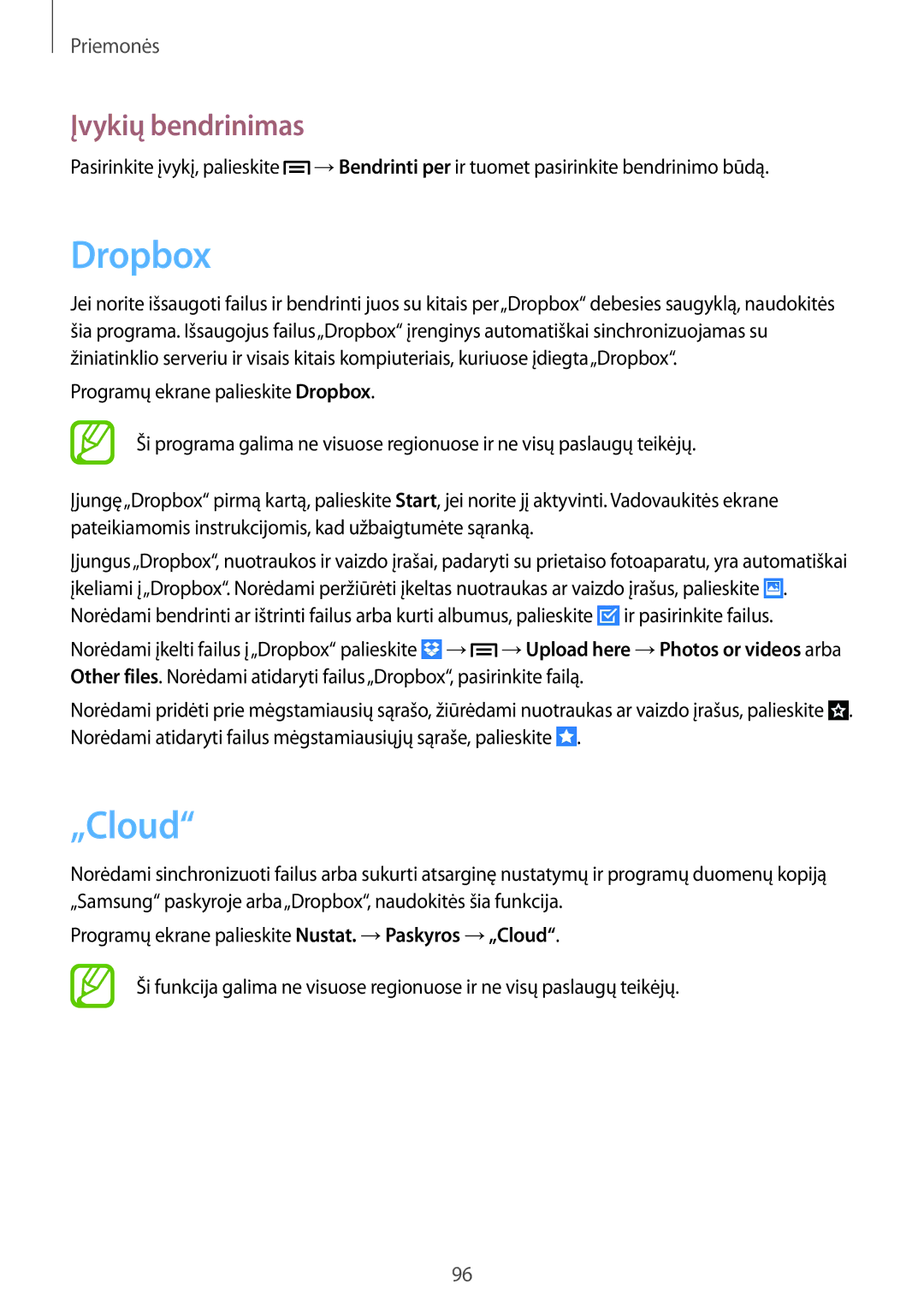 Samsung GT-I9195ZWASEB, GT-I9195ZRZSEB, GT-I9195DKYSEB, GT-I9195ZKASEB, GT-I9195ZWISEB Dropbox, „Cloud, Įvykių bendrinimas 