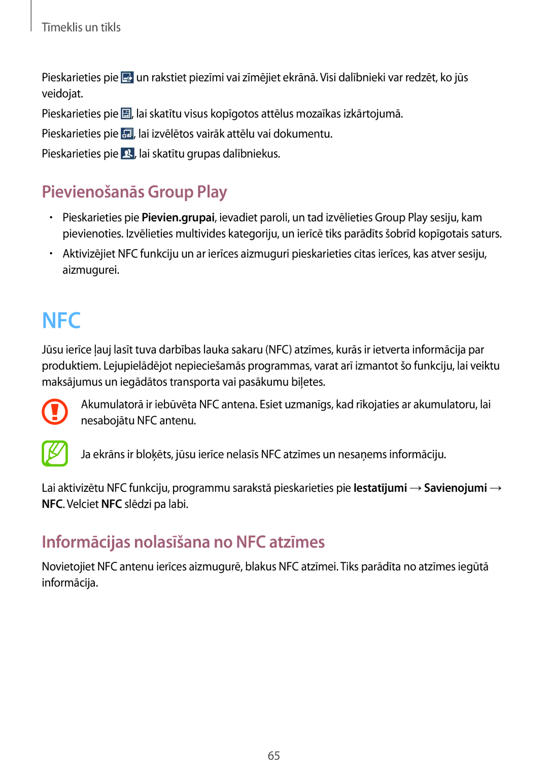 Samsung GT-I9195ZRZSEB, GT-I9195ZWASEB, GT-I9195DKYSEB Pievienošanās Group Play, Informācijas nolasīšana no NFC atzīmes 