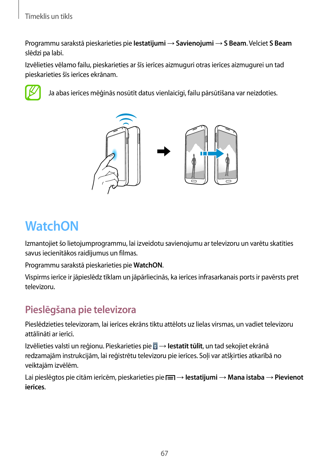 Samsung GT-I9195ZKASEB, GT-I9195ZWASEB, GT-I9195ZRZSEB, GT-I9195DKYSEB manual WatchON, Pieslēgšana pie televizora, Ierīces 