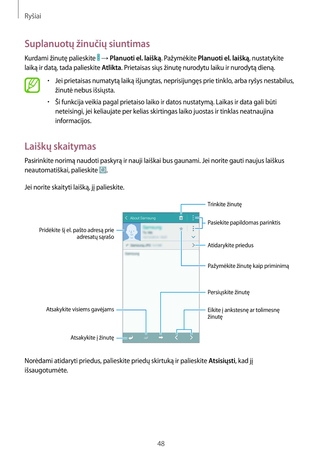 Samsung GT-I9195ZWISEB, GT-I9195DKISEB manual Laiškų skaitymas 