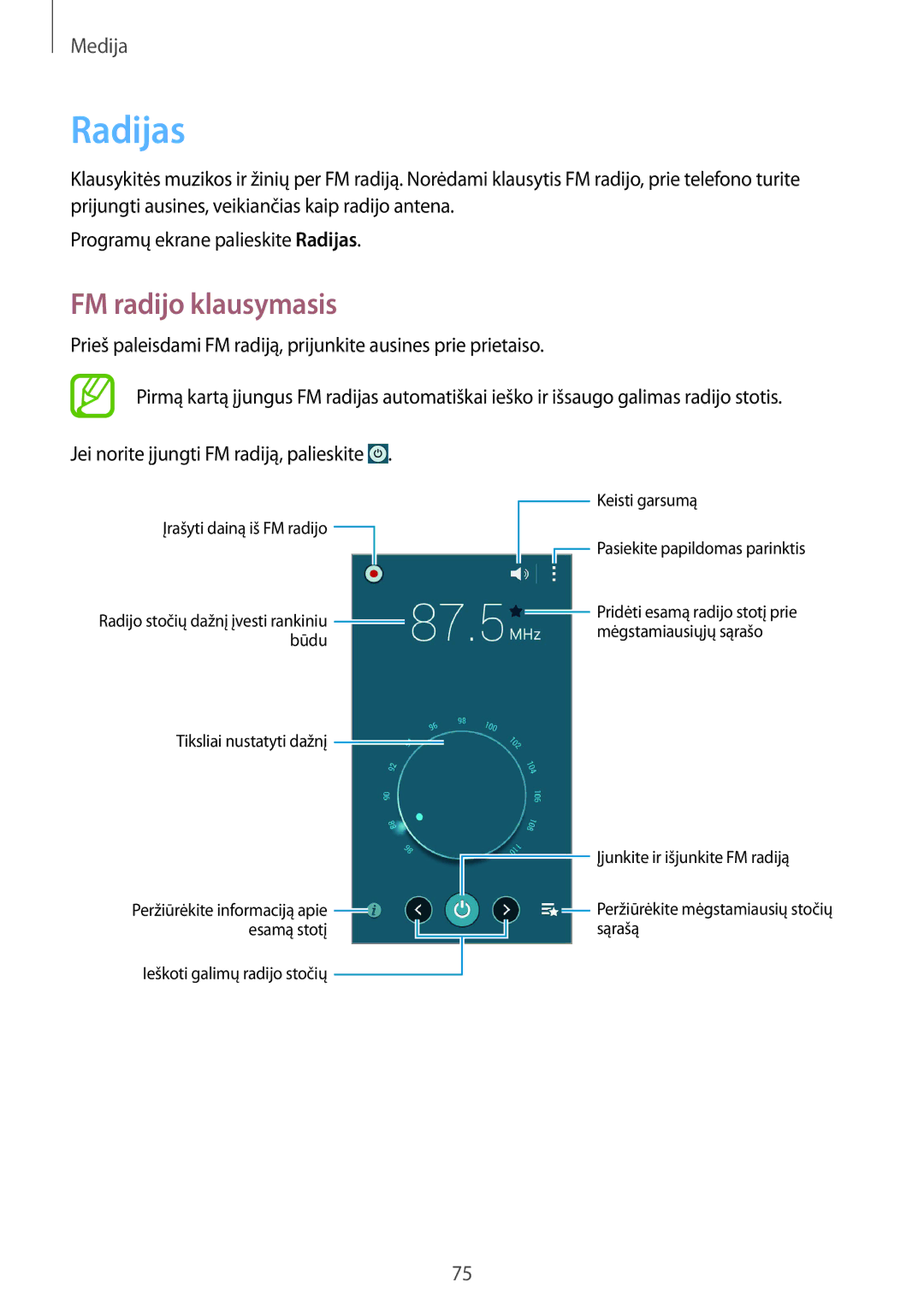 Samsung GT-I9195DKISEB, GT-I9195ZWISEB manual Radijas, FM radijo klausymasis 