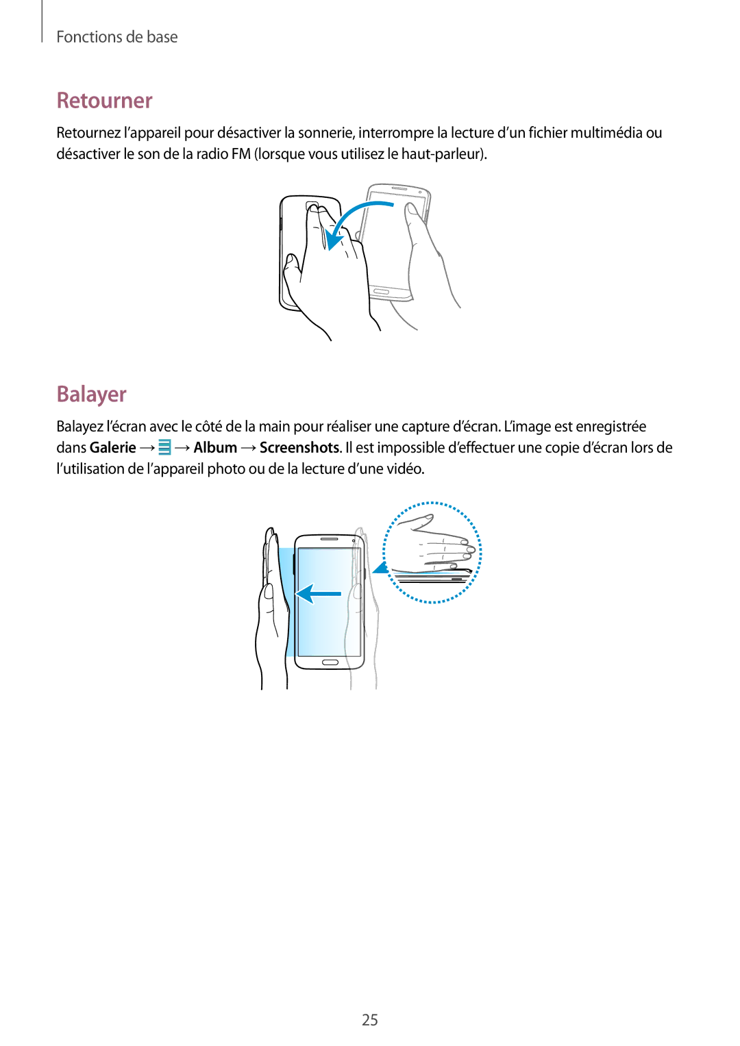 Samsung GT-I9195ZKIXEF, GT-I9195ZWIXEF, GT-I9195DKIXEF manual Retourner, Balayer 