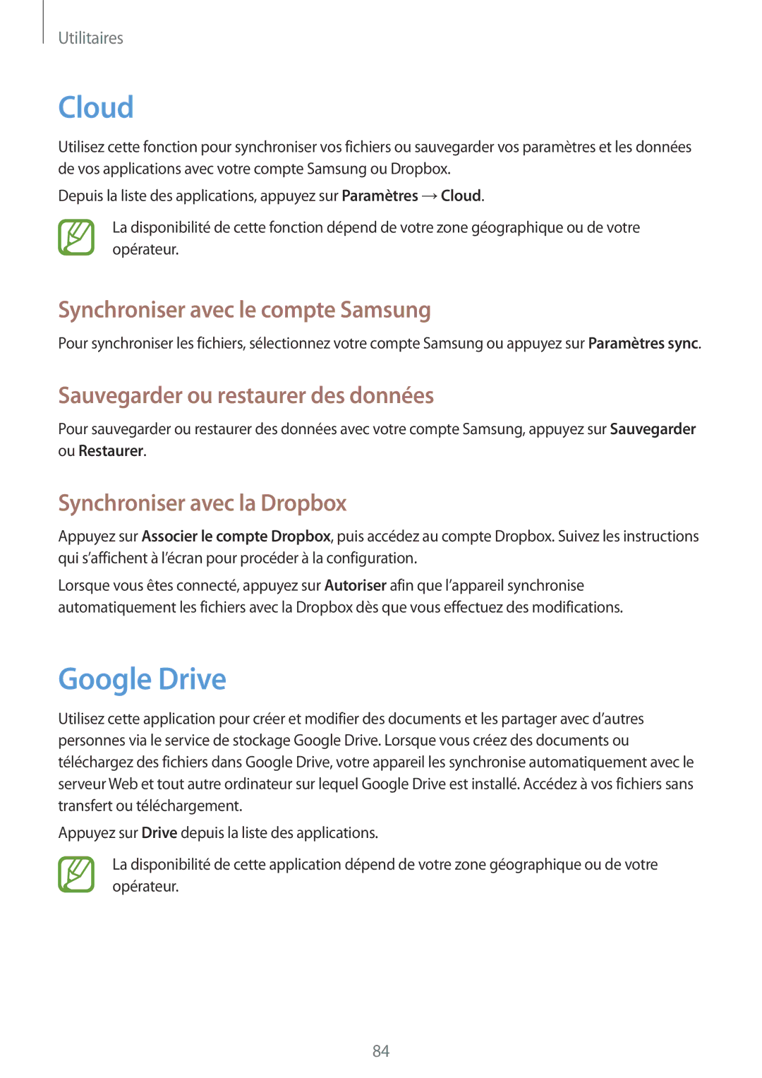 Samsung GT-I9195ZWIXEF Cloud, Google Drive, Synchroniser avec le compte Samsung, Sauvegarder ou restaurer des données 