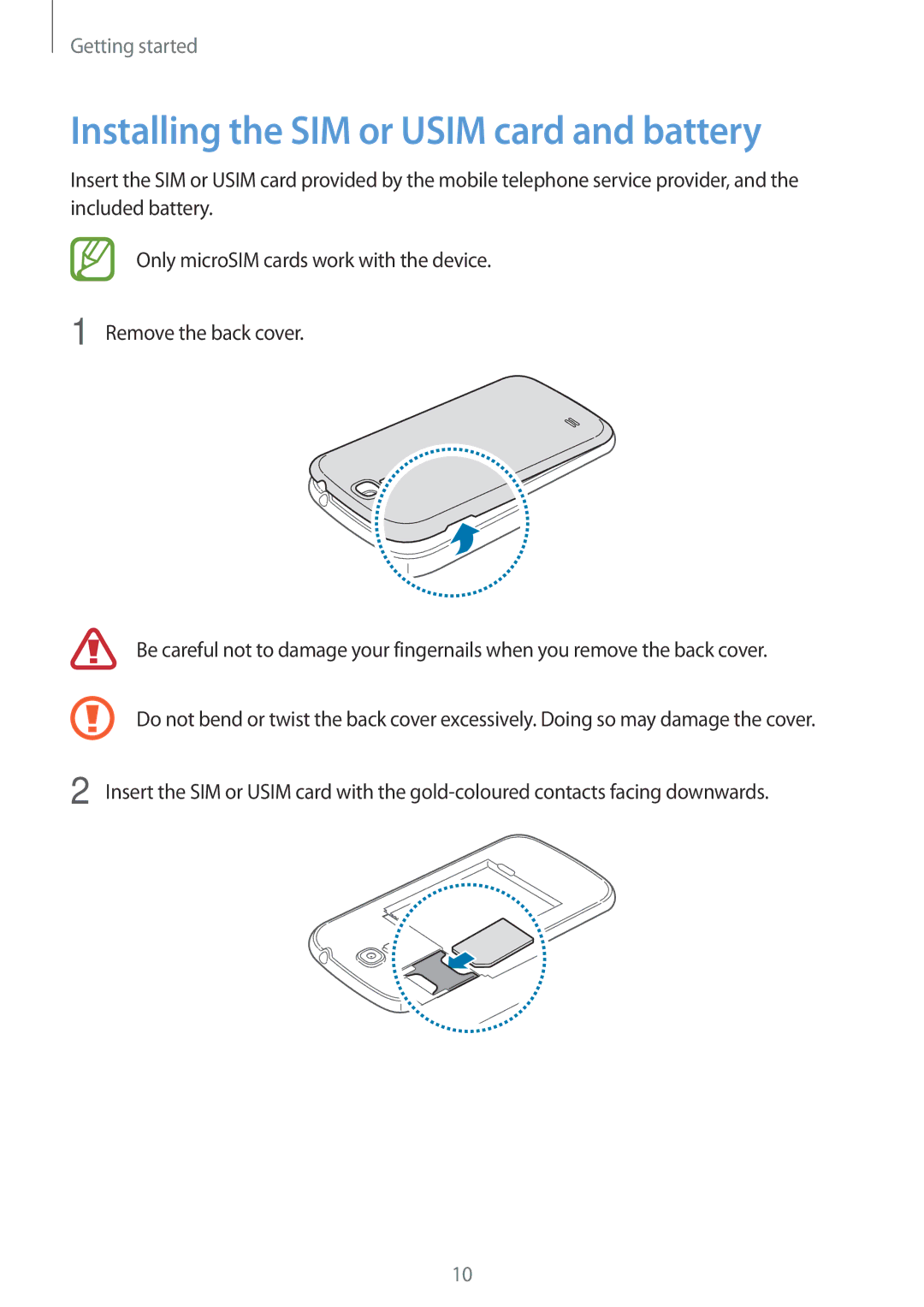 Samsung GT-I9200PPEKSA, GT-I9200ZKEKSA, GT-I9200ZWEKSA, GT-I9200ZKAXXV manual Installing the SIM or Usim card and battery 