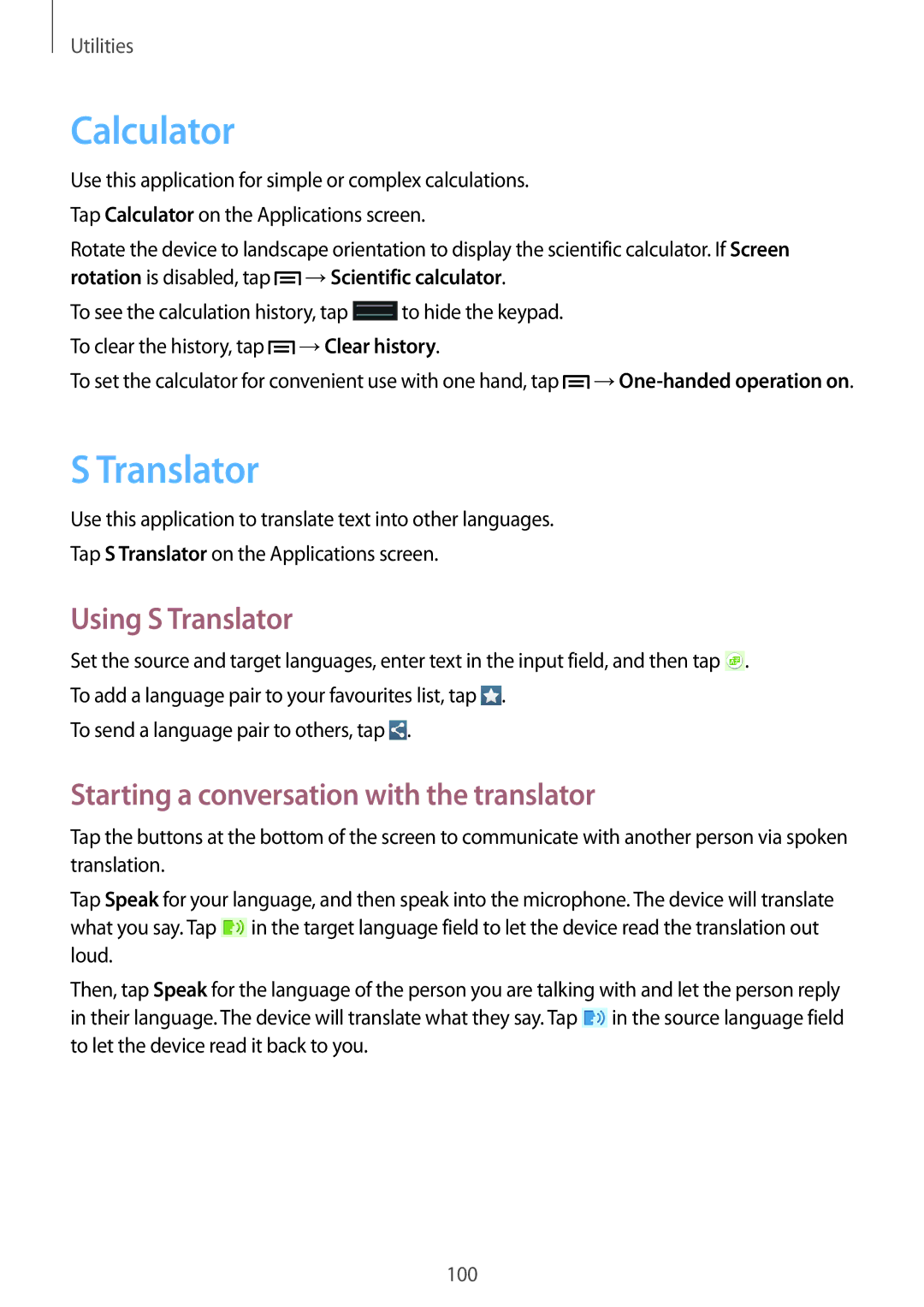 Samsung GT-I9200ZWAXXV, GT-I9200ZKEKSA Calculator, Using S Translator, Starting a conversation with the translator 