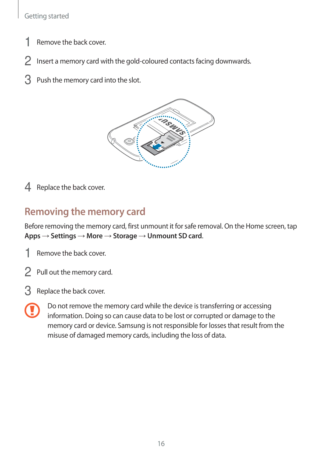 Samsung GT-I9200ZKEKSA, GT-I9200ZWEKSA, GT-I9200PPEKSA, GT-I9200ZKAXXV, GT-I9200ZWAXXV manual Removing the memory card 