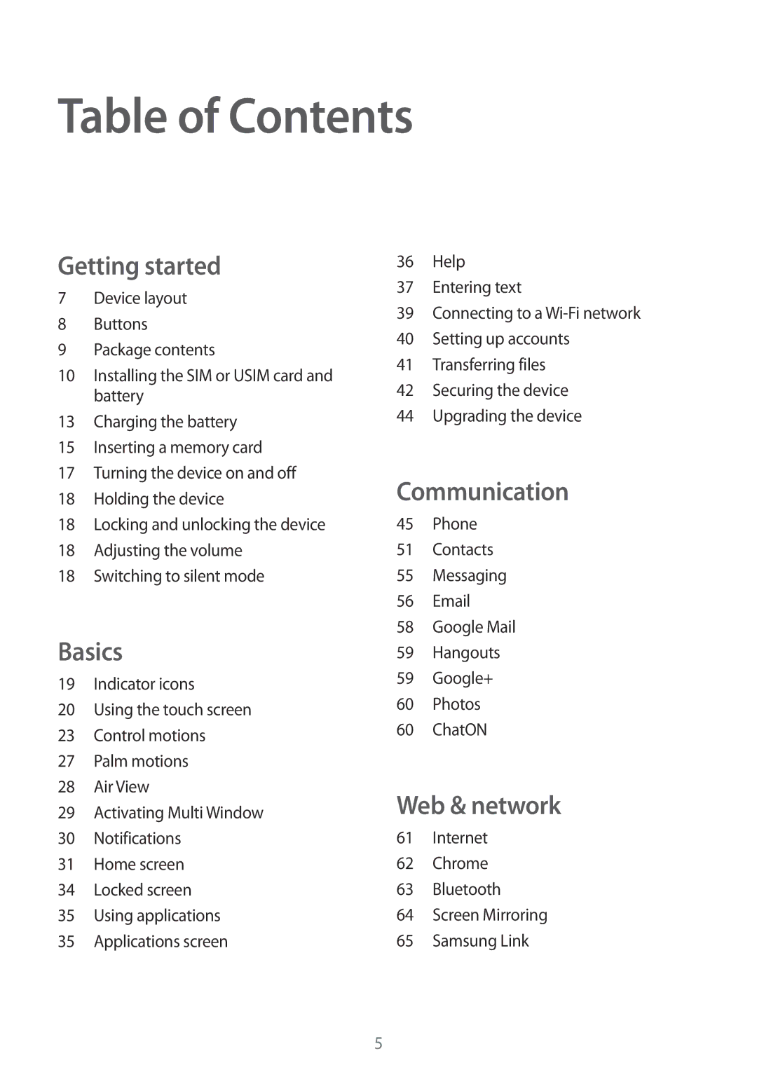 Samsung GT-I9200PPASER, GT-I9200ZKEKSA, GT-I9200ZWEKSA, GT-I9200PPEKSA, GT-I9200ZKAXXV, GT-I9200ZWAXXV manual Table of Contents 