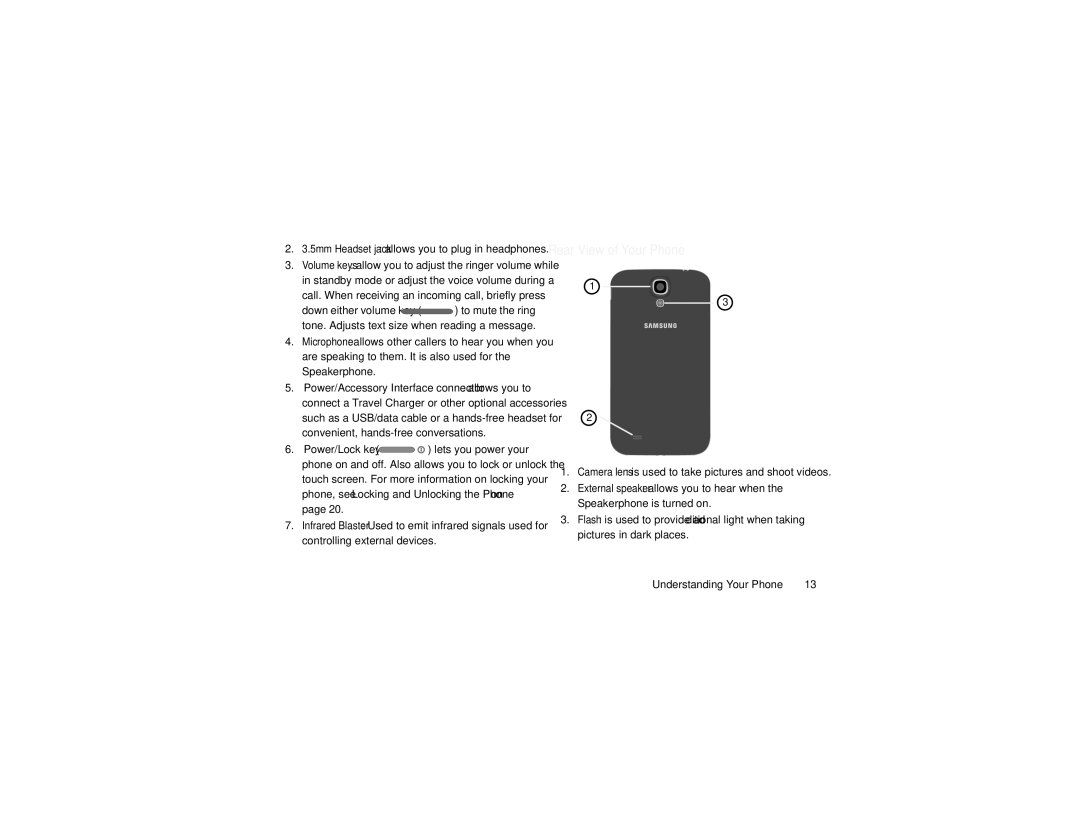 Samsung GT-I9205 user manual Rear View of Your Phone, 5mm Headset jack allows you to plug in headphones 