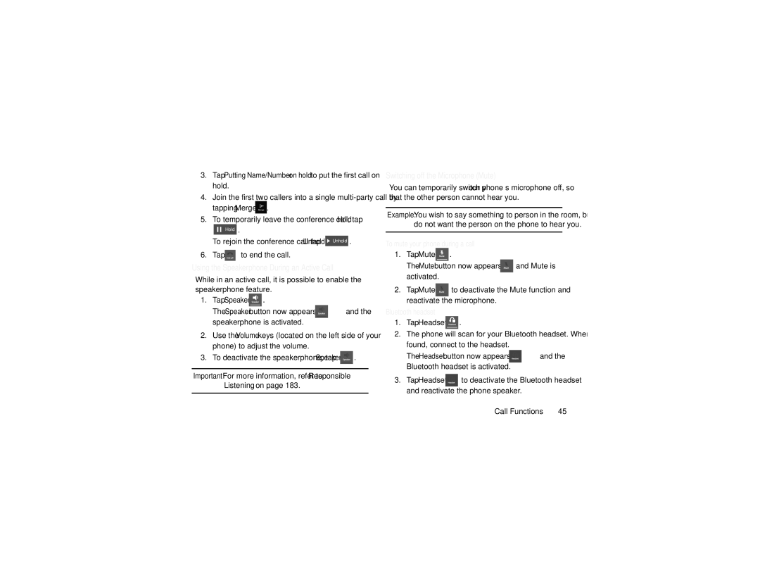 Samsung GT-I9205 user manual Using the Speakerphone During an Active Call, Tap Speaker, Switching off the Microphone Mute 