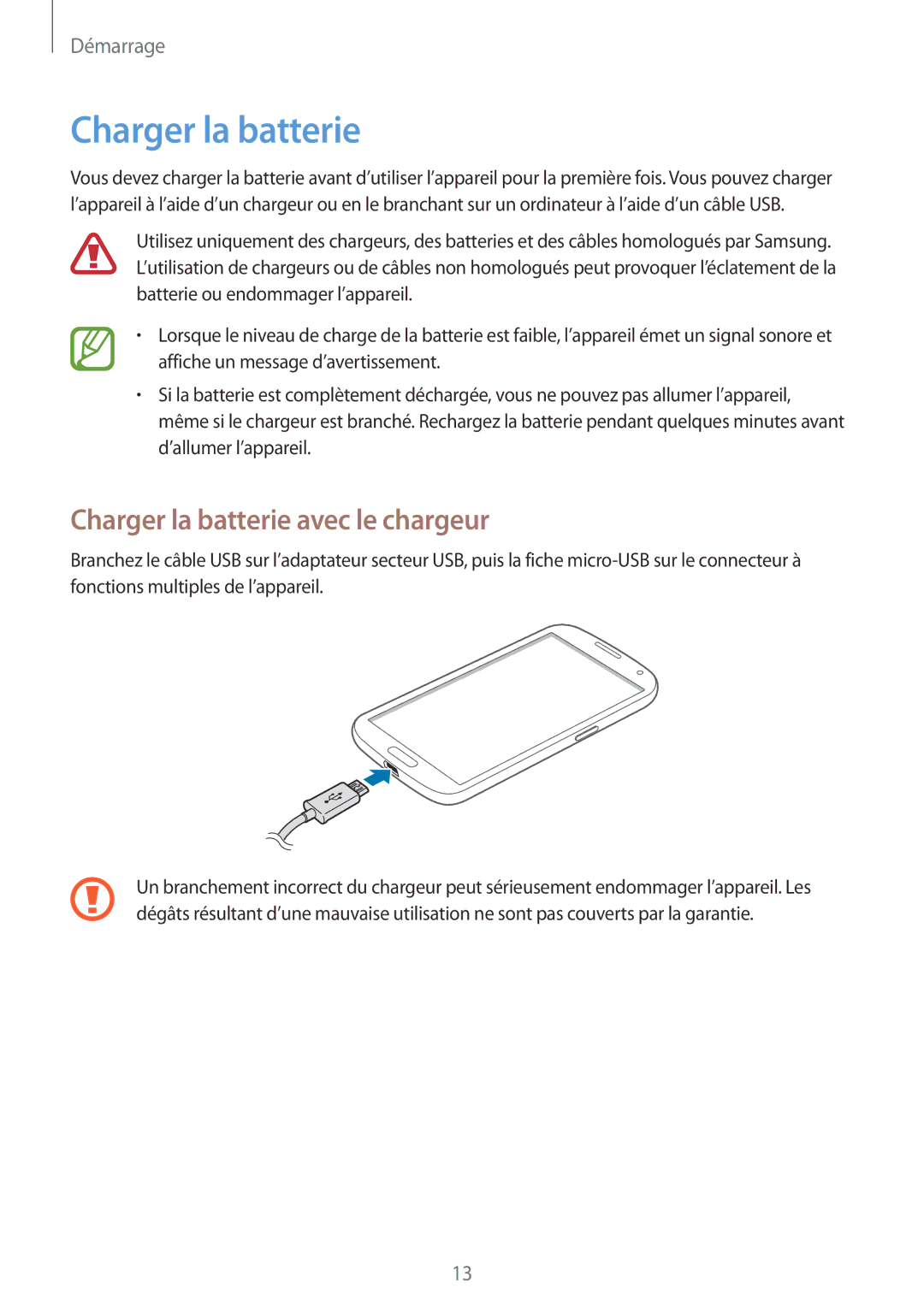 Samsung GT-I9205ZWANRJ, GT-I9205PPAFTM, GT-I9205ZKAXEF, GT-I9205ZWAXEF manual Charger la batterie avec le chargeur 