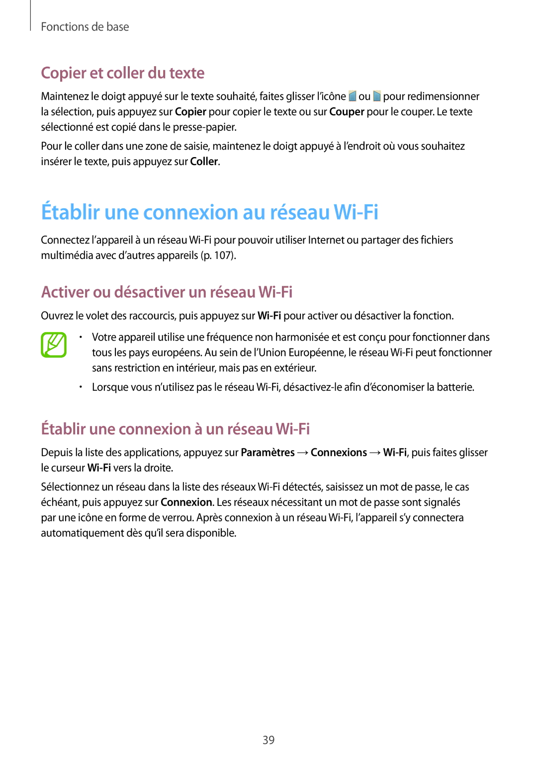 Samsung GT-I9205ZKABOG, GT-I9205PPAFTM, GT-I9205ZKAXEF Établir une connexion au réseau Wi-Fi, Copier et coller du texte 